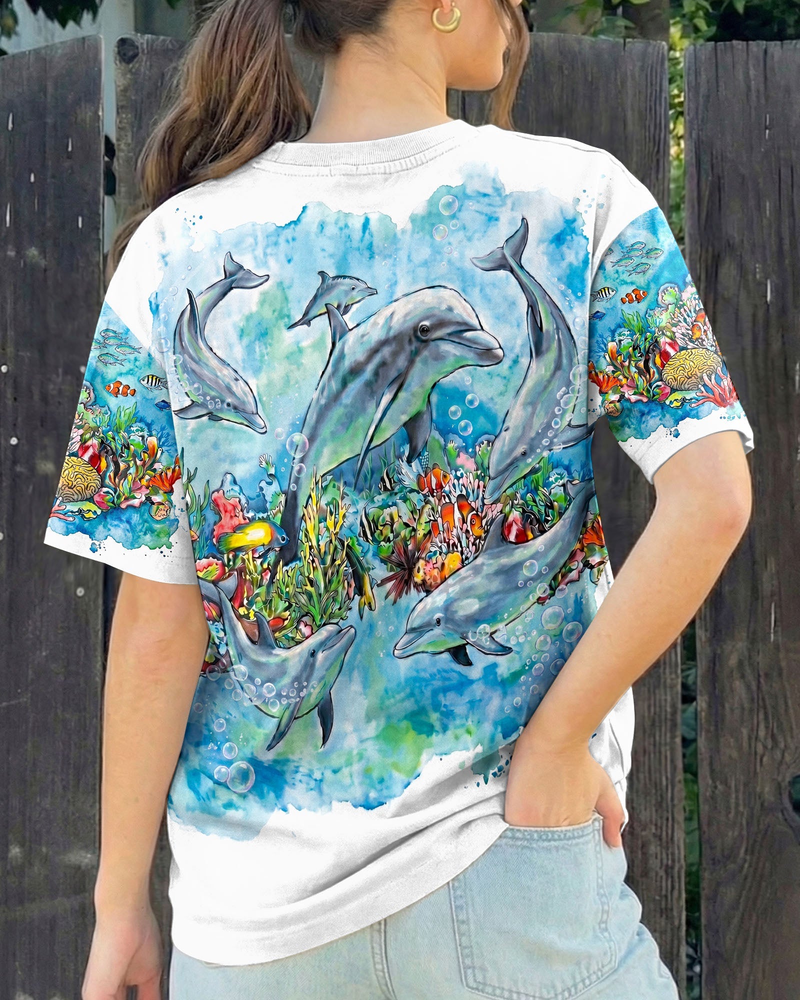 BLUE WATERCOLOR OCEAN DOLPHIN ALL OVER PRINT  - RITD0906263