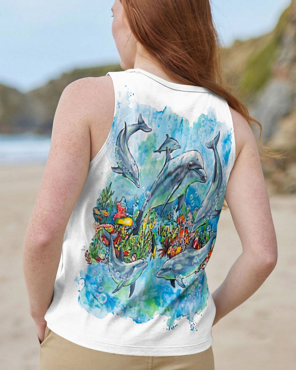 BLUE WATERCOLOR OCEAN DOLPHIN ALL OVER PRINT  - RITD0906263