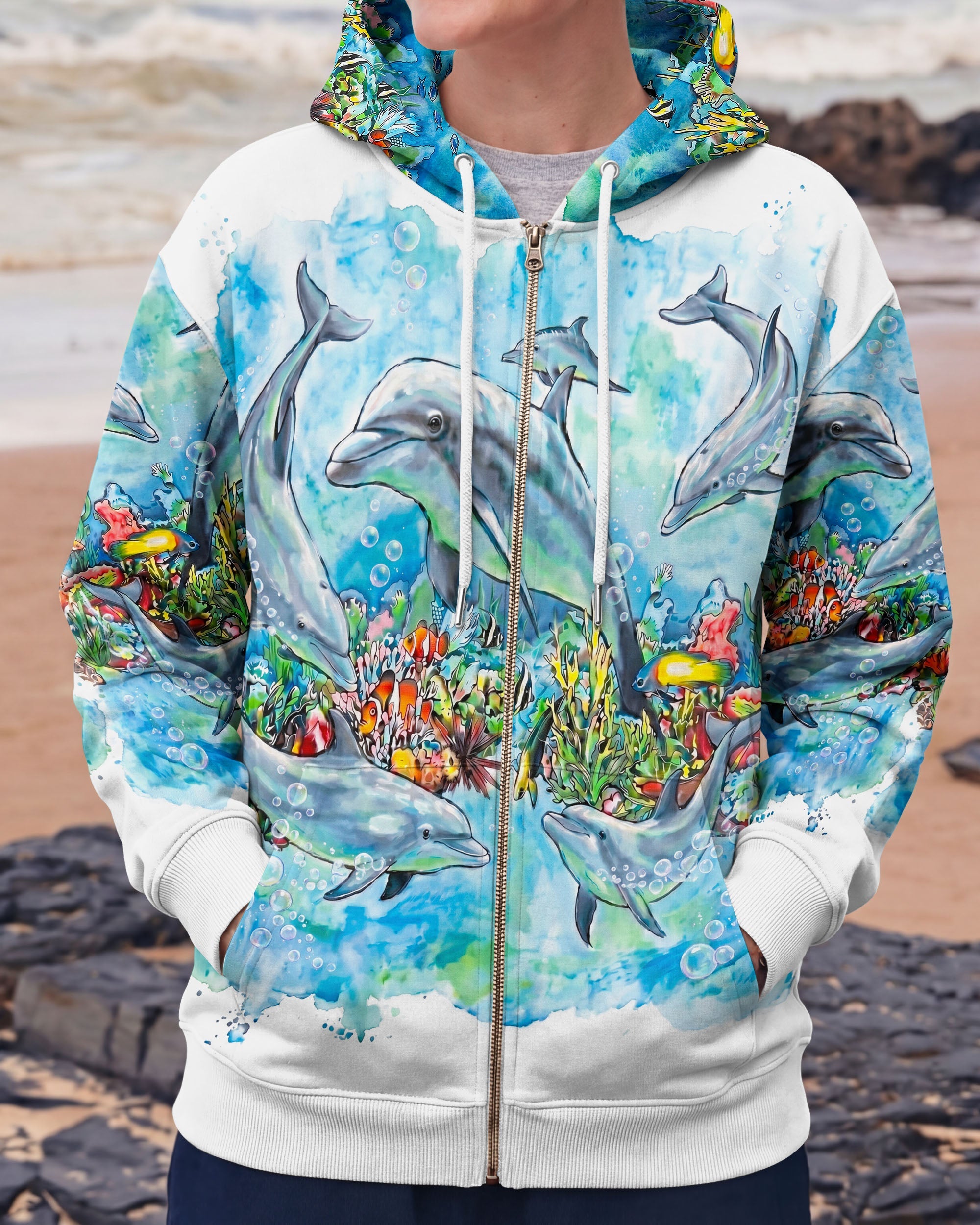 BLUE WATERCOLOR OCEAN DOLPHIN ALL OVER PRINT  - RITD0906263