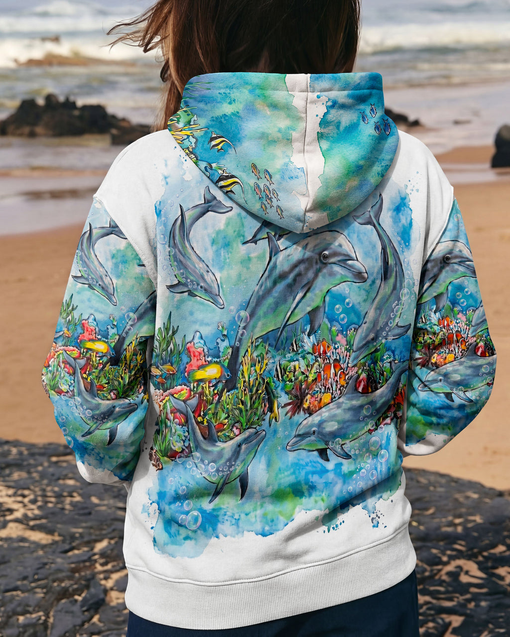BLUE WATERCOLOR OCEAN DOLPHIN ALL OVER PRINT  - RITD0906263