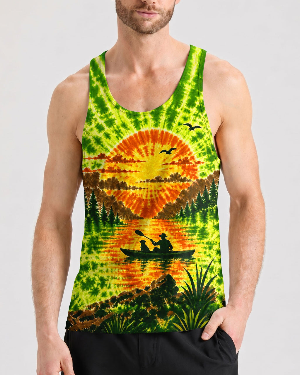 KAYAK MAN WITH DOG BURST ALL OVER PRINT - TLHG0207262