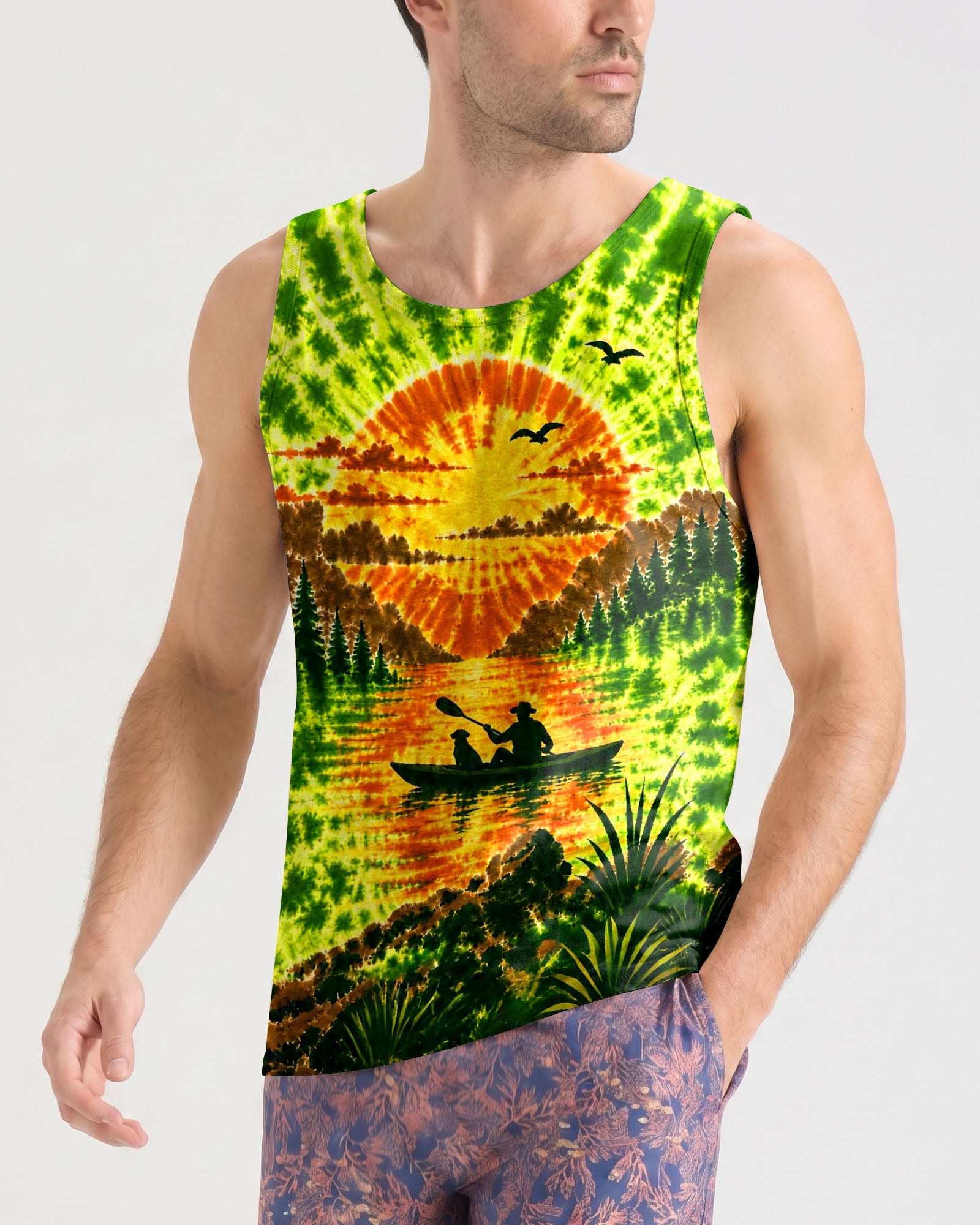 KAYAK MAN WITH DOG BURST ALL OVER PRINT - TLHG0207262