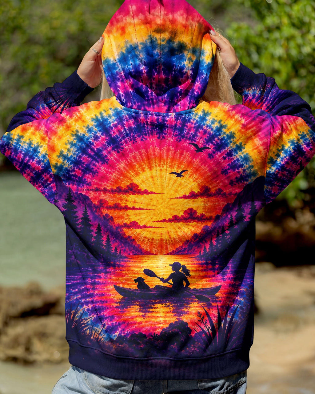 KAYAK LAKE DAY WITH DOG SUNSET ALL OVER PRINT - TLHG1405261