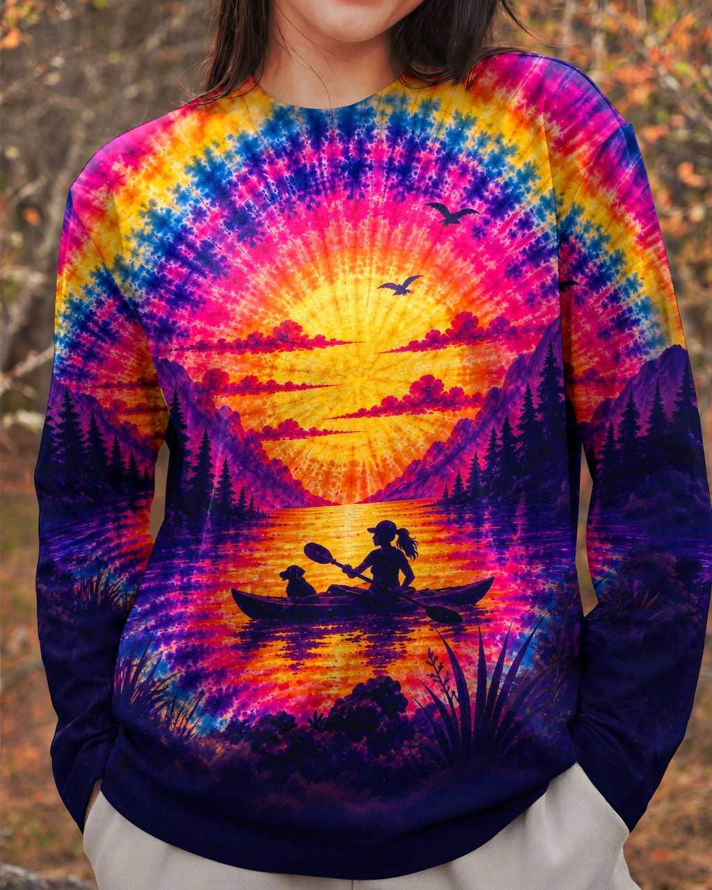 KAYAK LAKE DAY WITH DOG SUNSET ALL OVER PRINT - TLHG1405261