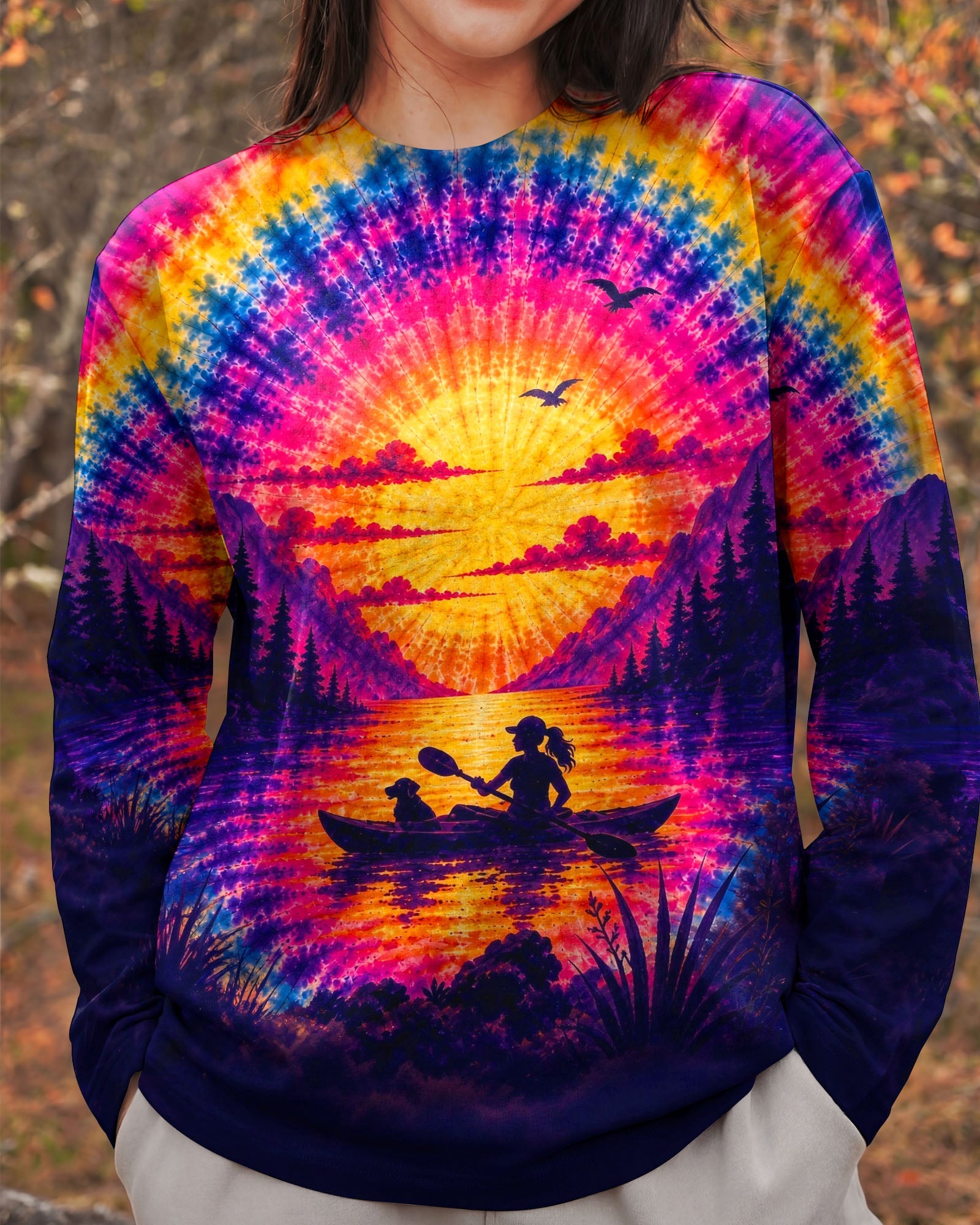 KAYAK LAKE DAY WITH DOG SUNSET ALL OVER PRINT - TLHG1405261