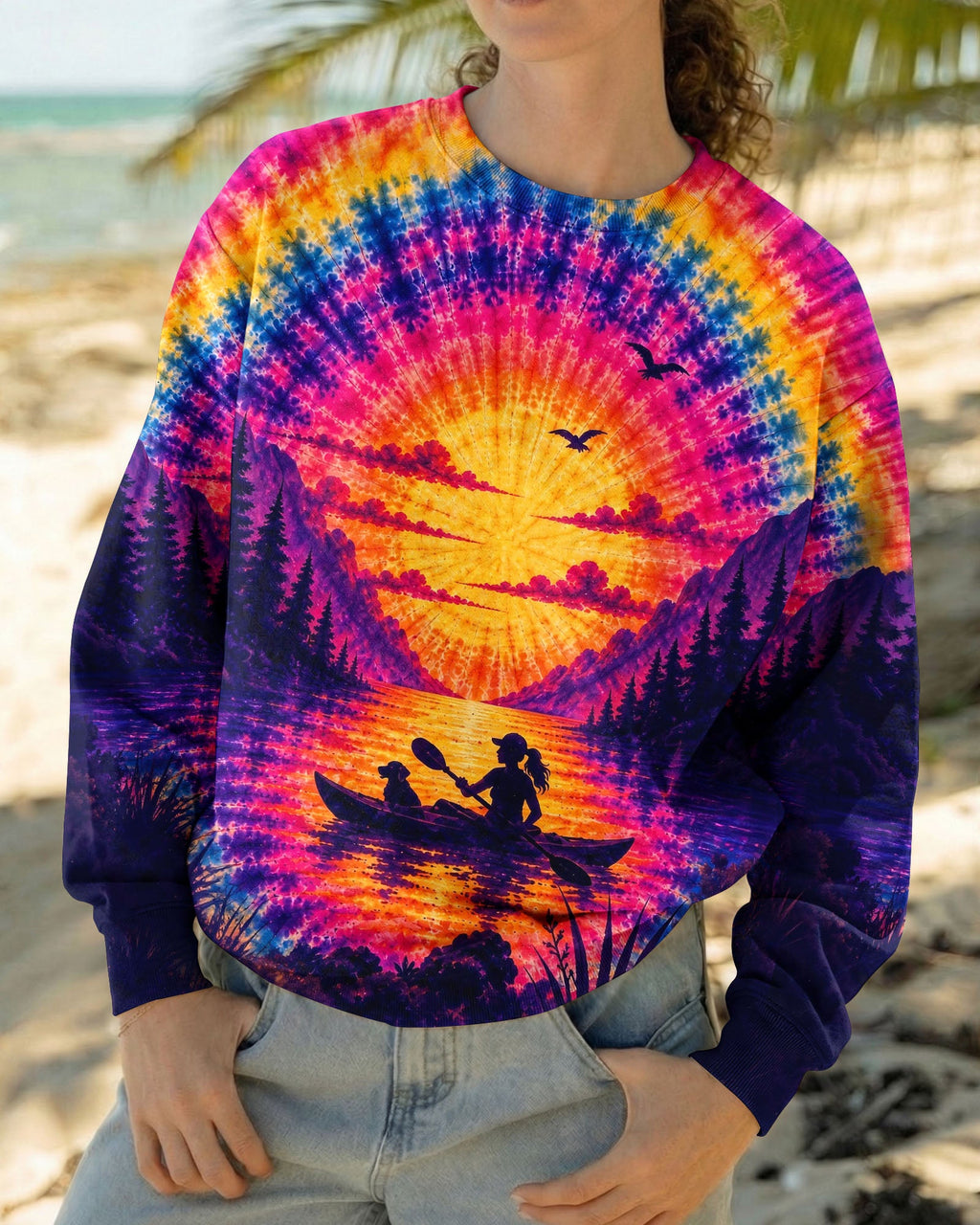 KAYAK LAKE DAY WITH DOG SUNSET ALL OVER PRINT - TLHG1405261