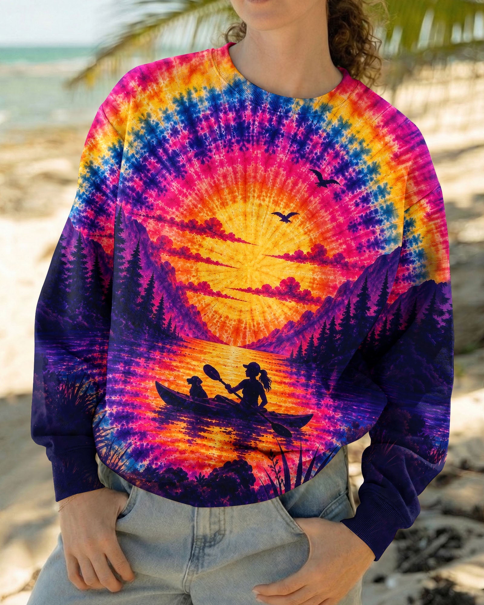 KAYAK LAKE DAY WITH DOG SUNSET ALL OVER PRINT - TLHG1405261
