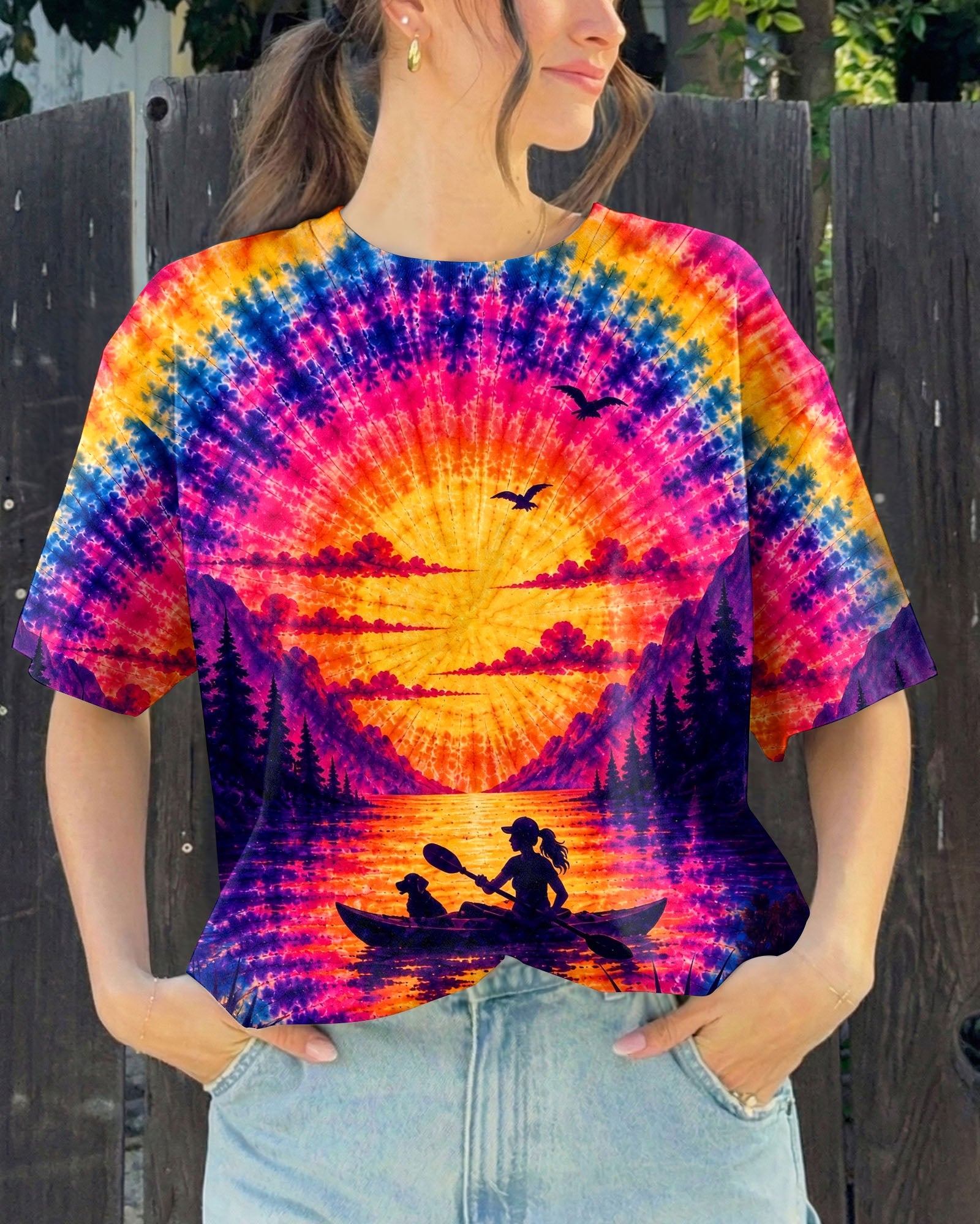 KAYAK LAKE DAY WITH DOG SUNSET ALL OVER PRINT - TLHG1405261