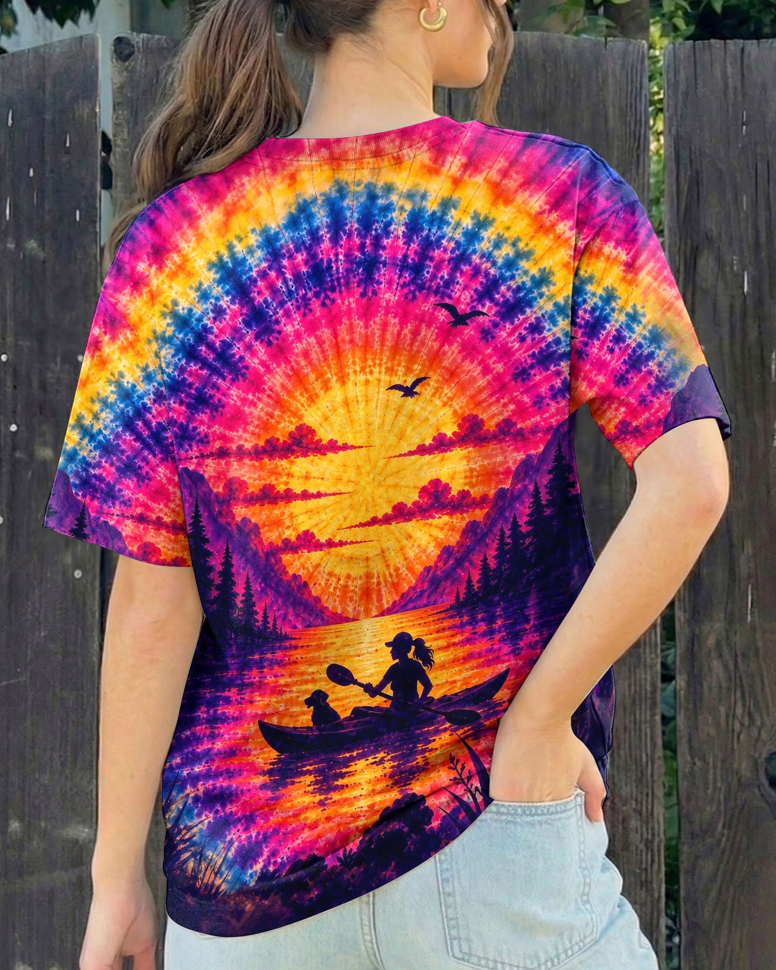 KAYAK LAKE DAY WITH DOG SUNSET ALL OVER PRINT - TLHG1405261