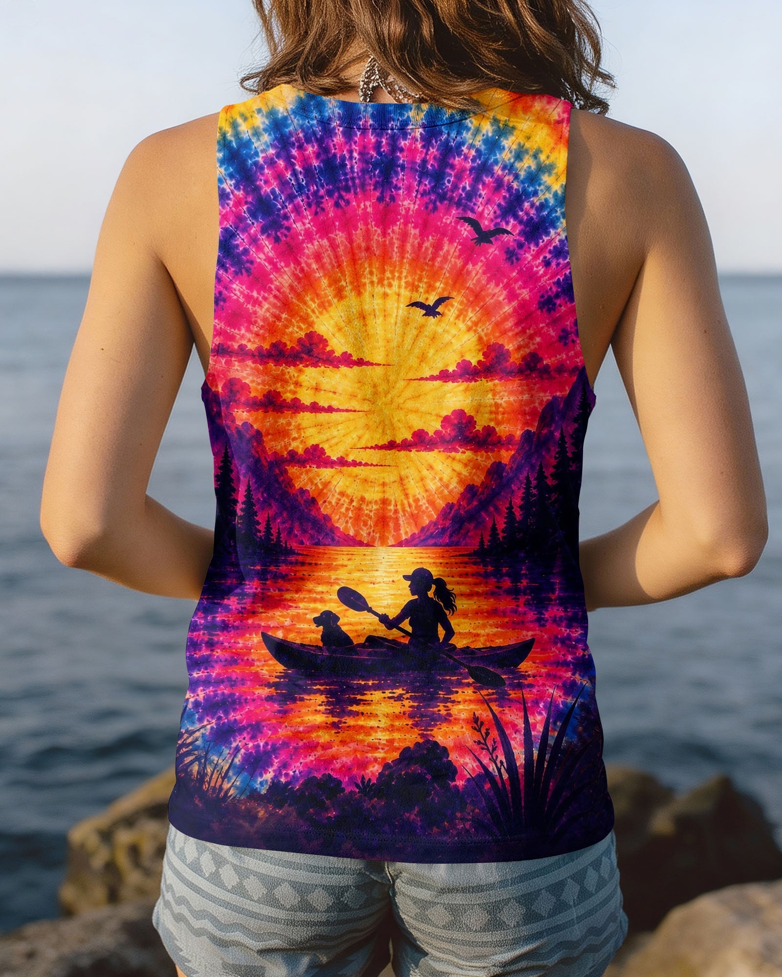 KAYAK LAKE DAY WITH DOG SUNSET ALL OVER PRINT - TLHG1405261