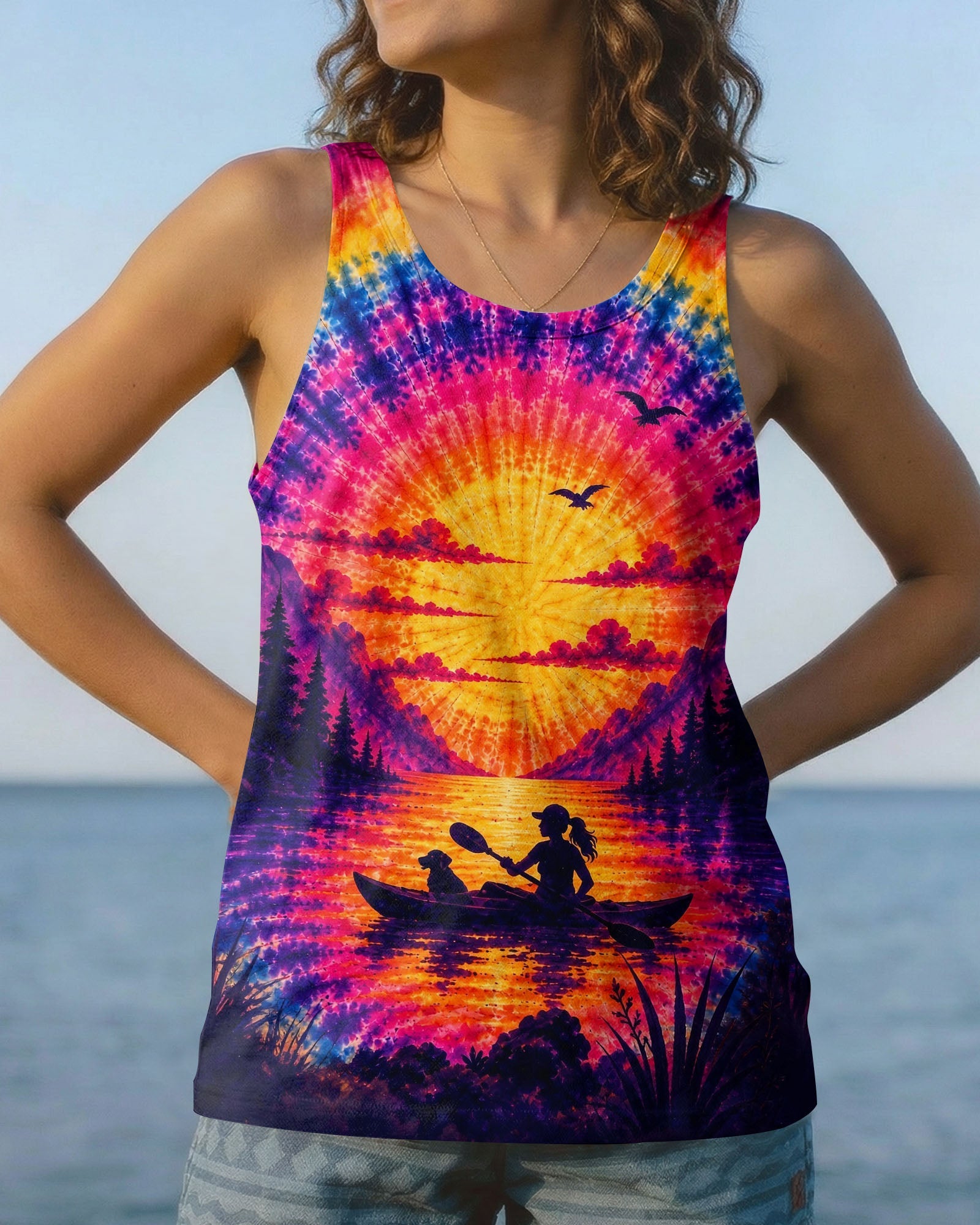 KAYAK LAKE DAY WITH DOG SUNSET ALL OVER PRINT - TLHG1405261