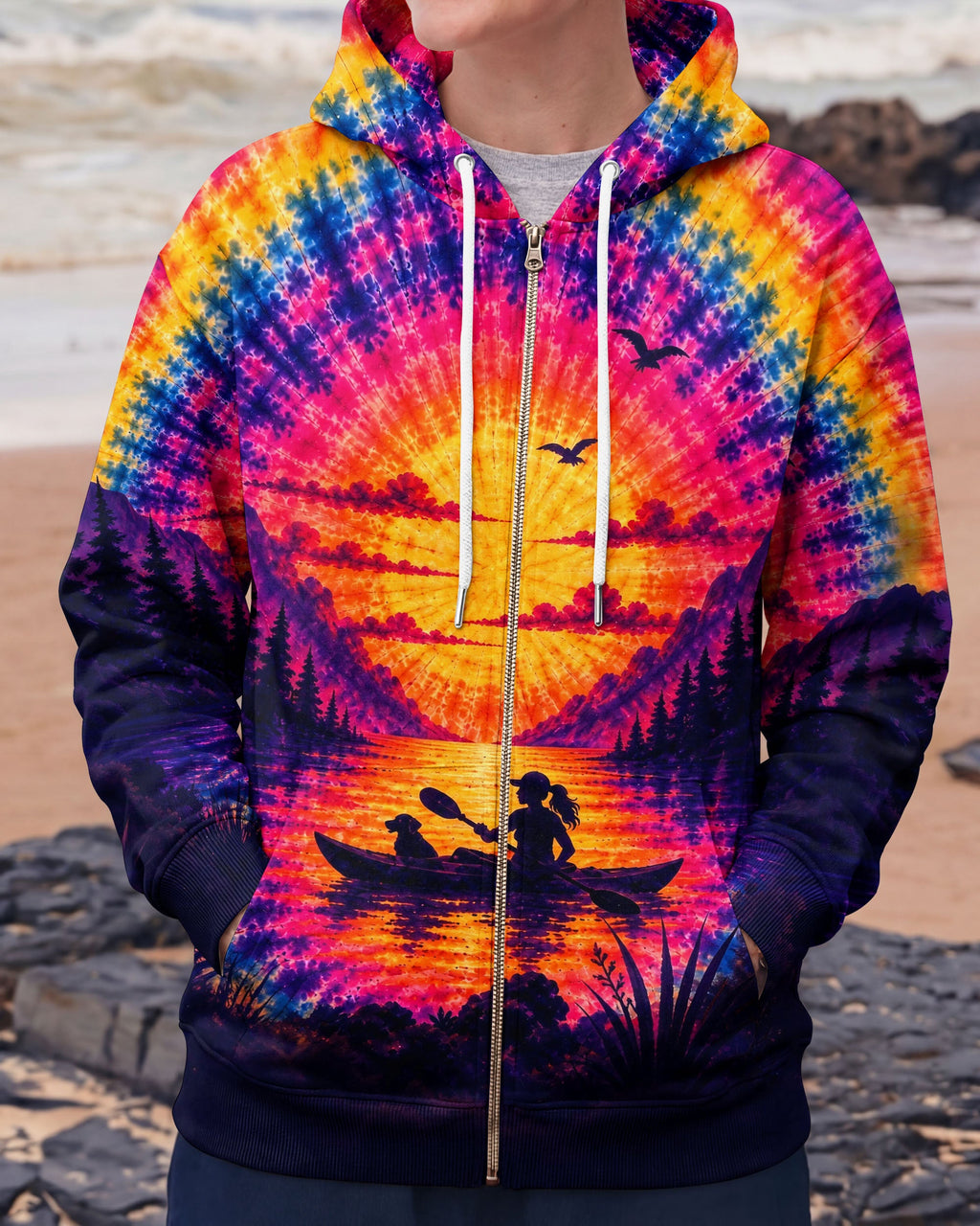 KAYAK LAKE DAY WITH DOG SUNSET ALL OVER PRINT - TLHG1405261