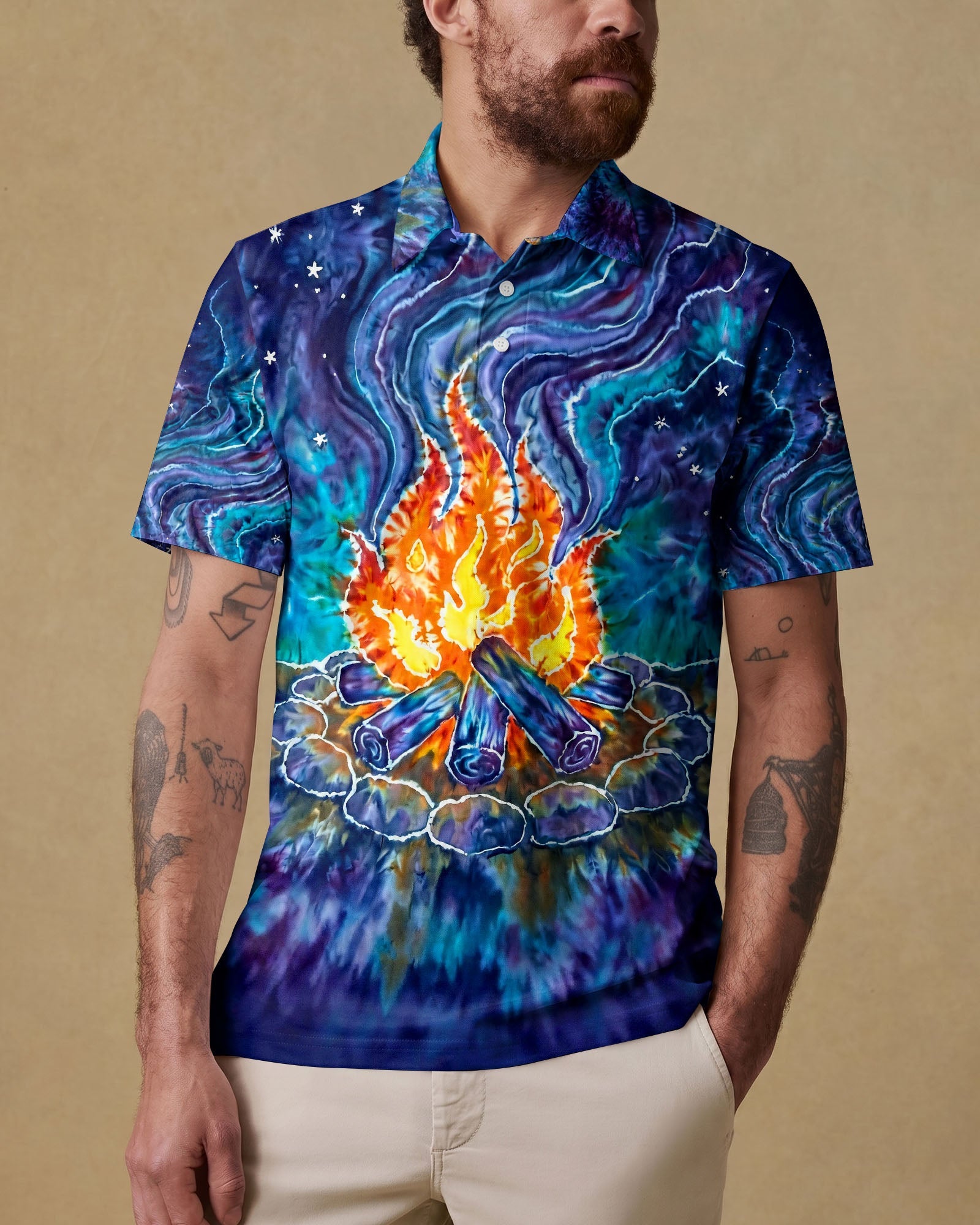 CAMPFIRE STARRY NIGHT WATERCOLOR ALL OVER PRINT   - TLHG2506263