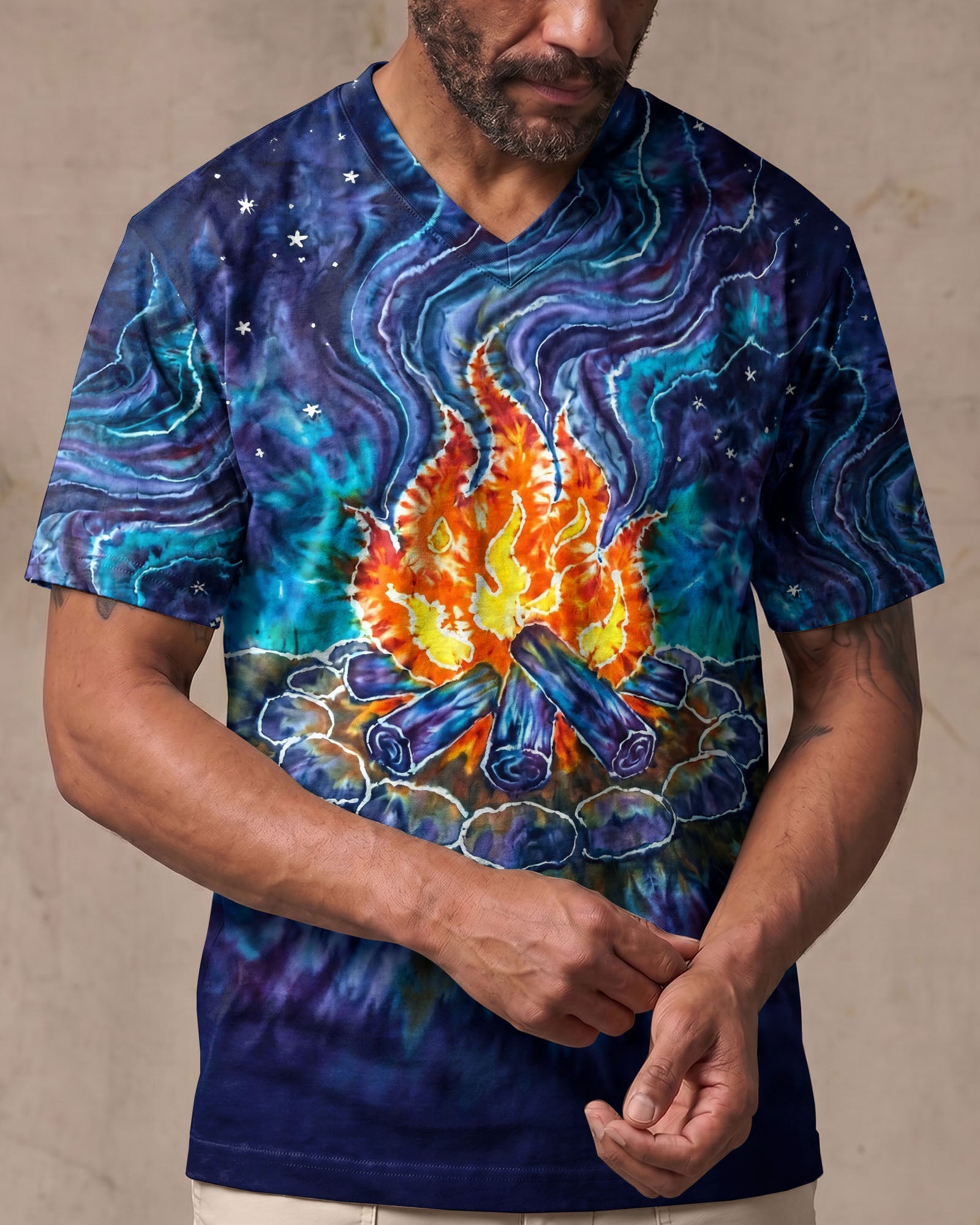 CAMPFIRE STARRY NIGHT WATERCOLOR ALL OVER PRINT   - TLHG2506263