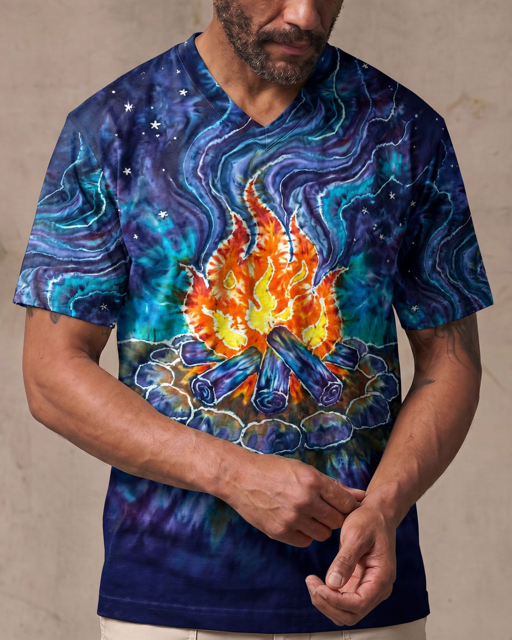CAMPFIRE STARRY NIGHT WATERCOLOR ALL OVER PRINT   - TLHG2506263