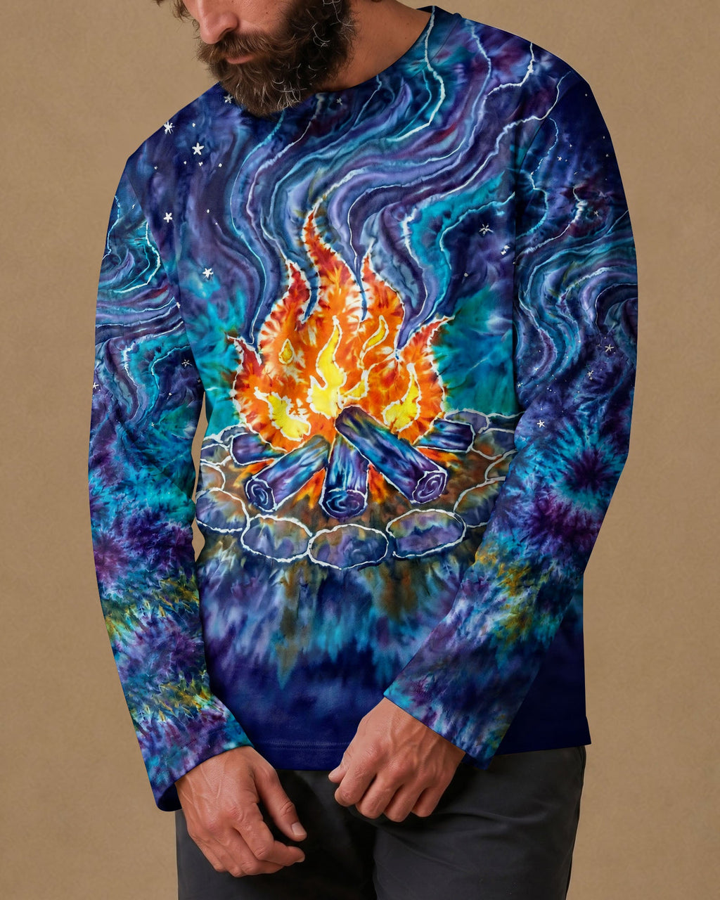CAMPFIRE STARRY NIGHT WATERCOLOR ALL OVER PRINT   - TLHG2506263