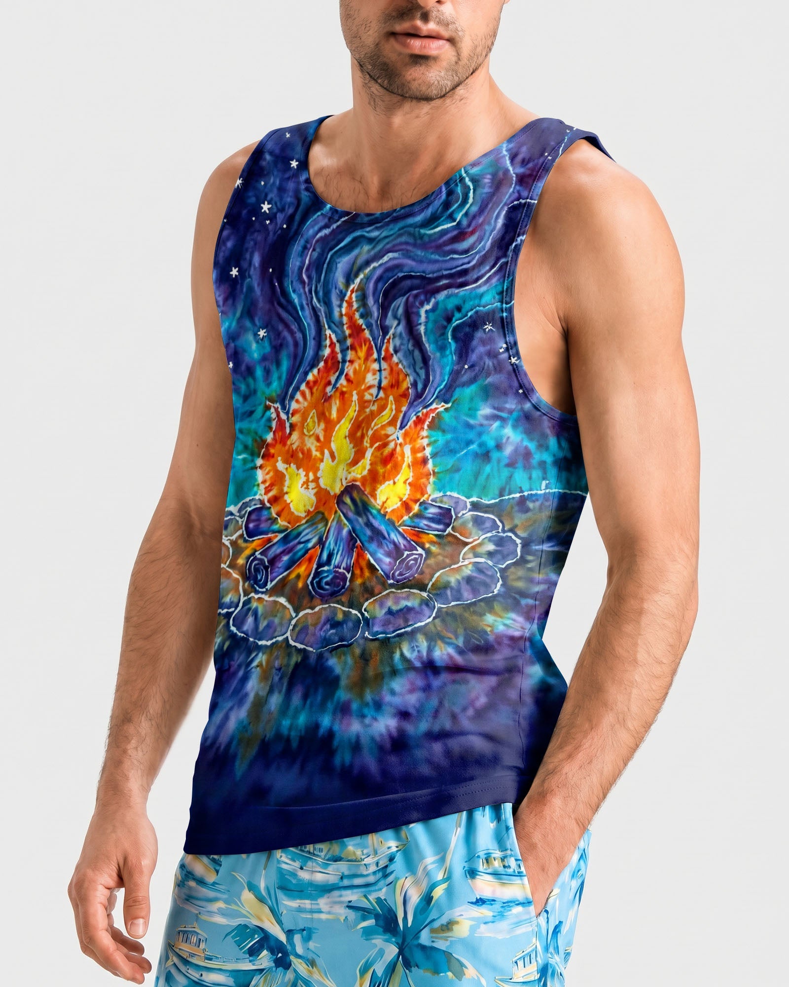 CAMPFIRE STARRY NIGHT WATERCOLOR ALL OVER PRINT   - TLHG2506263