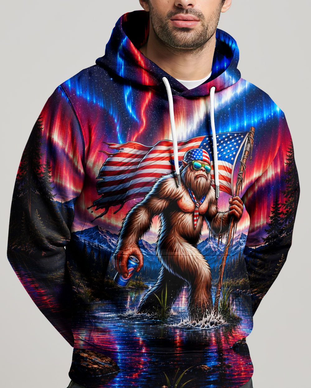 BIGFOOT UNDER RED WHITE & BLUE AURORA ALL OVER PRINT  - TLHN0106262