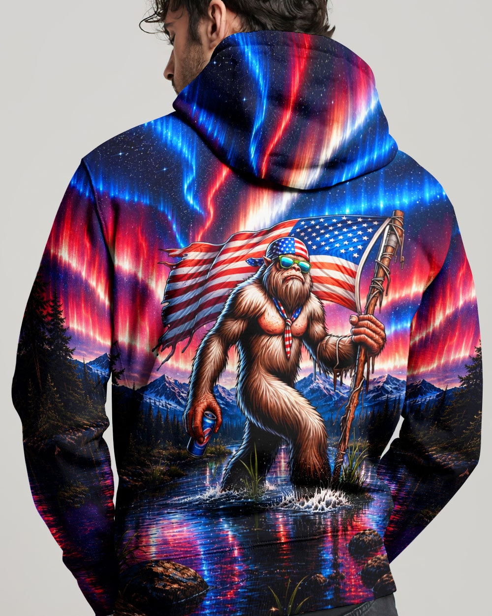 BIGFOOT UNDER RED WHITE & BLUE AURORA ALL OVER PRINT  - TLHN0106262