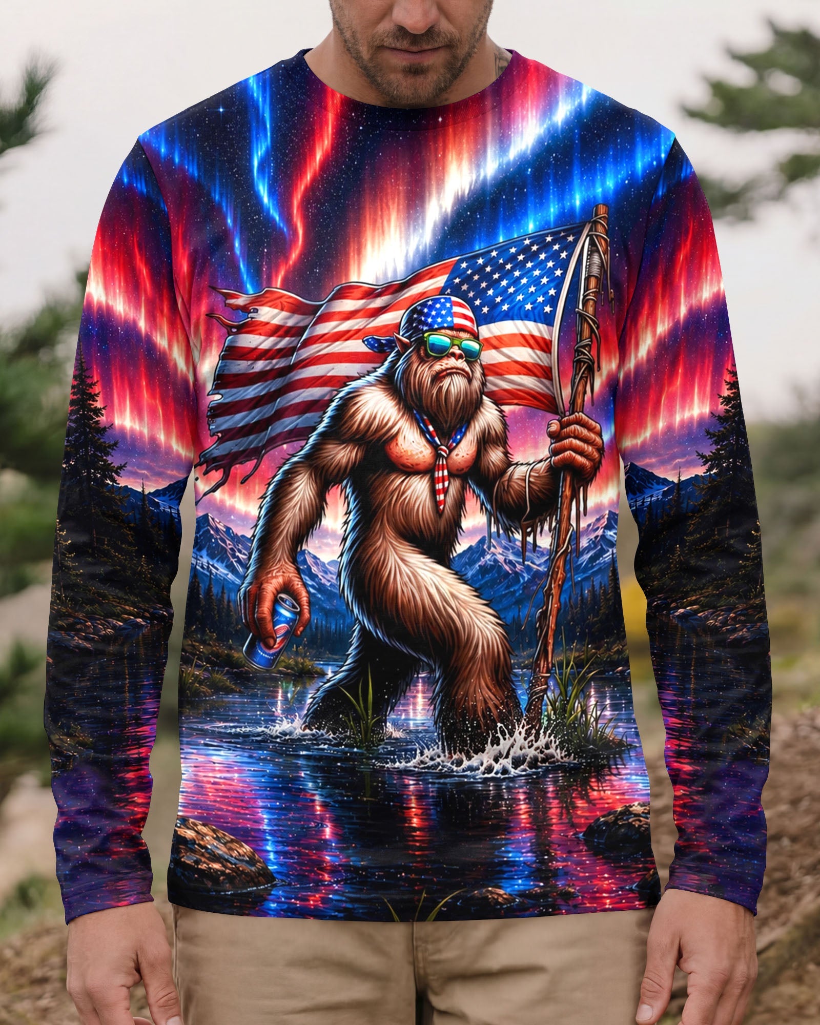 BIGFOOT UNDER RED WHITE & BLUE AURORA ALL OVER PRINT  - TLHN0106262