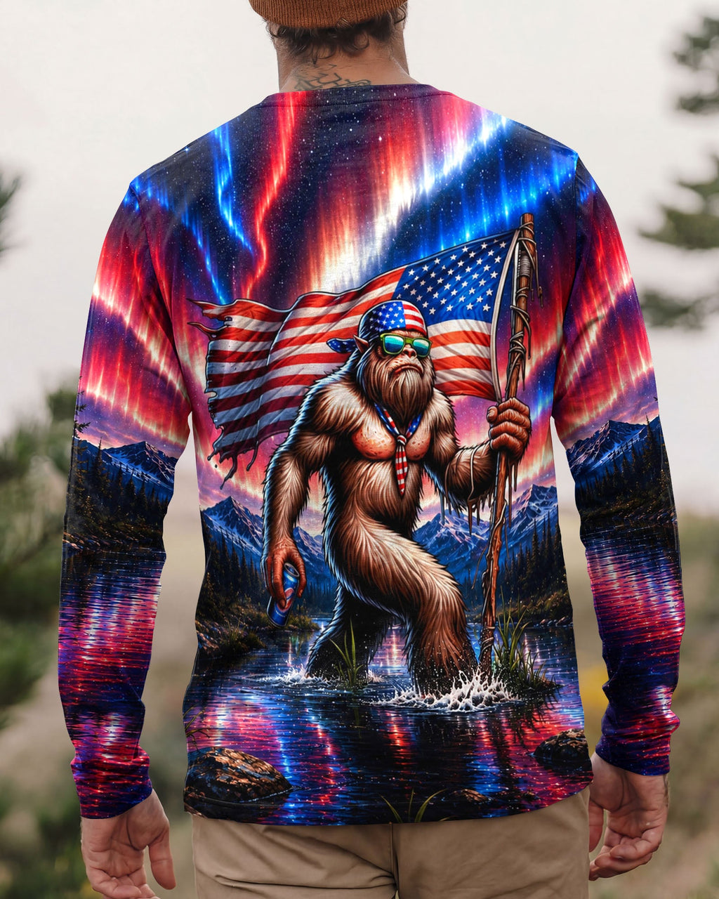 BIGFOOT UNDER RED WHITE & BLUE AURORA ALL OVER PRINT  - TLHN0106262
