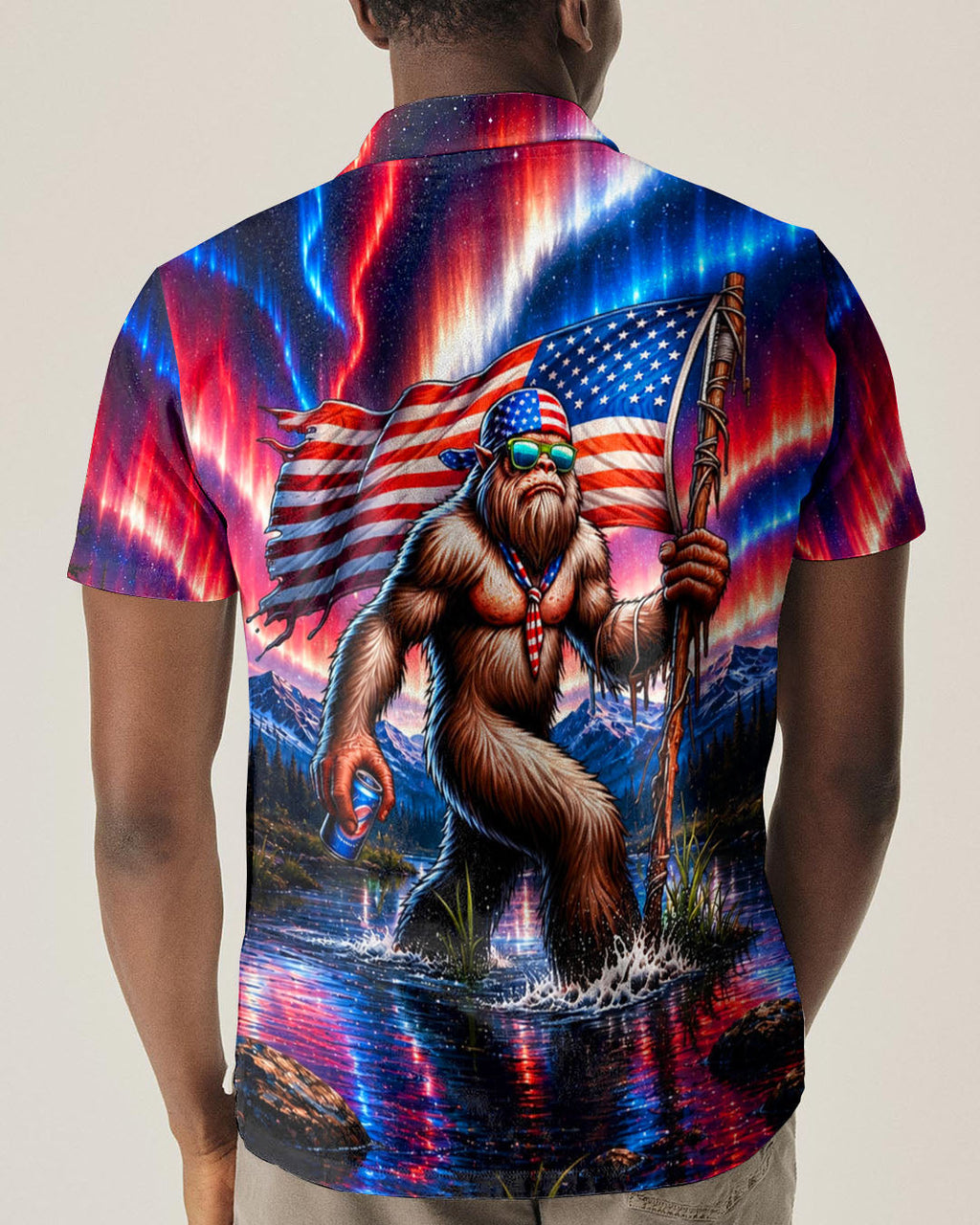 BIGFOOT UNDER RED WHITE & BLUE AURORA ALL OVER PRINT  - TLHN0106262