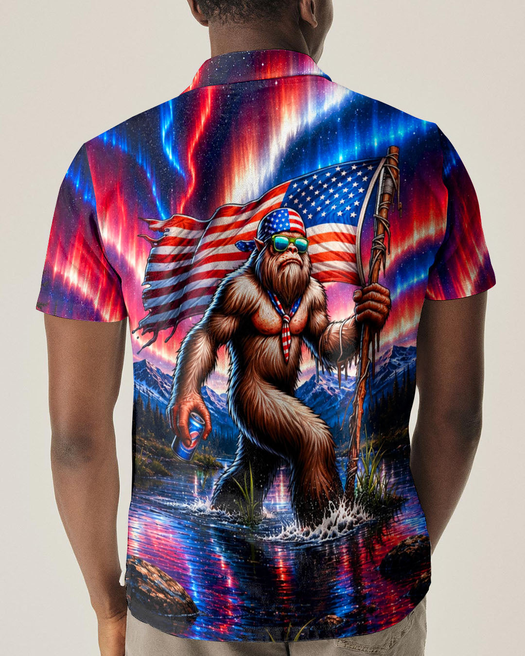 BIGFOOT UNDER RED WHITE & BLUE AURORA ALL OVER PRINT  - TLHN0106262