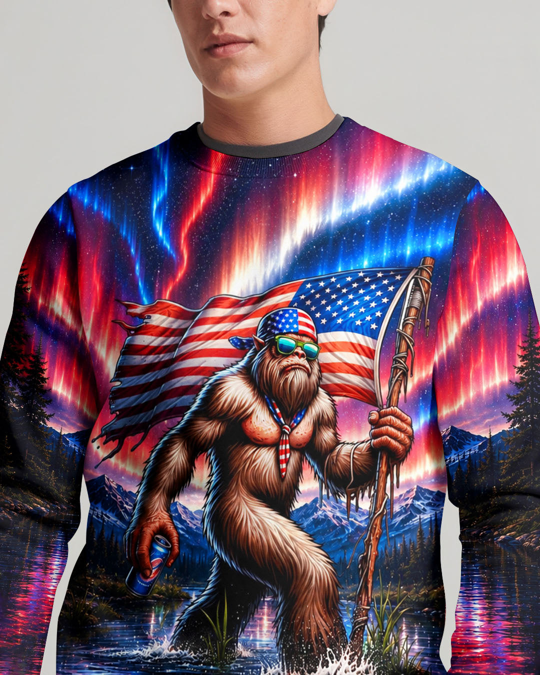 BIGFOOT UNDER RED WHITE & BLUE AURORA ALL OVER PRINT  - TLHN0106262