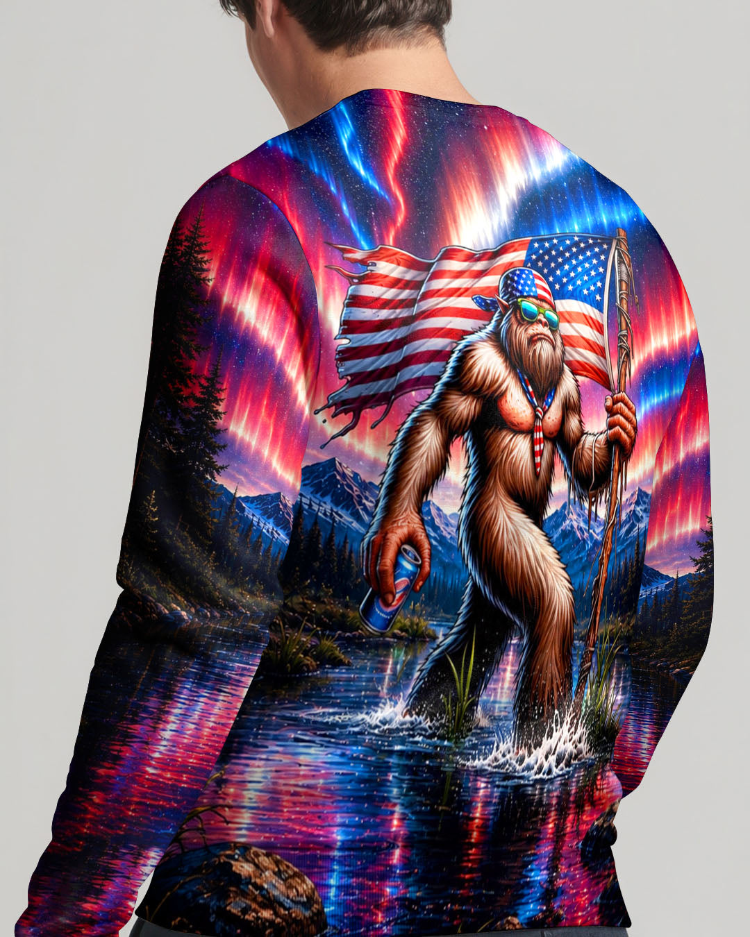 BIGFOOT UNDER RED WHITE & BLUE AURORA ALL OVER PRINT  - TLHN0106262