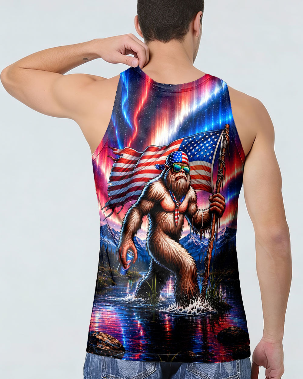 BIGFOOT UNDER RED WHITE & BLUE AURORA ALL OVER PRINT  - TLHN0106262
