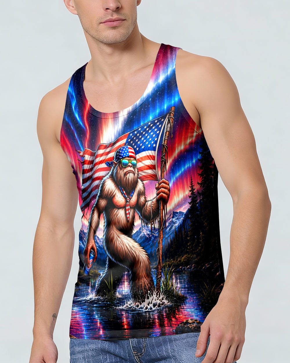 BIGFOOT UNDER RED WHITE & BLUE AURORA ALL OVER PRINT  - TLHN0106262