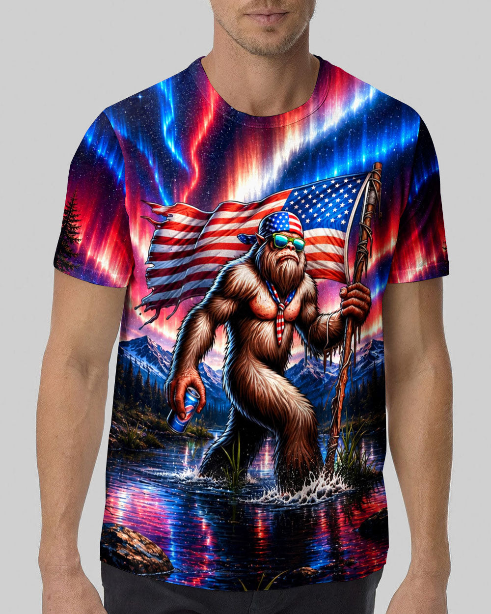 BIGFOOT UNDER RED WHITE & BLUE AURORA ALL OVER PRINT  - TLHN0106262