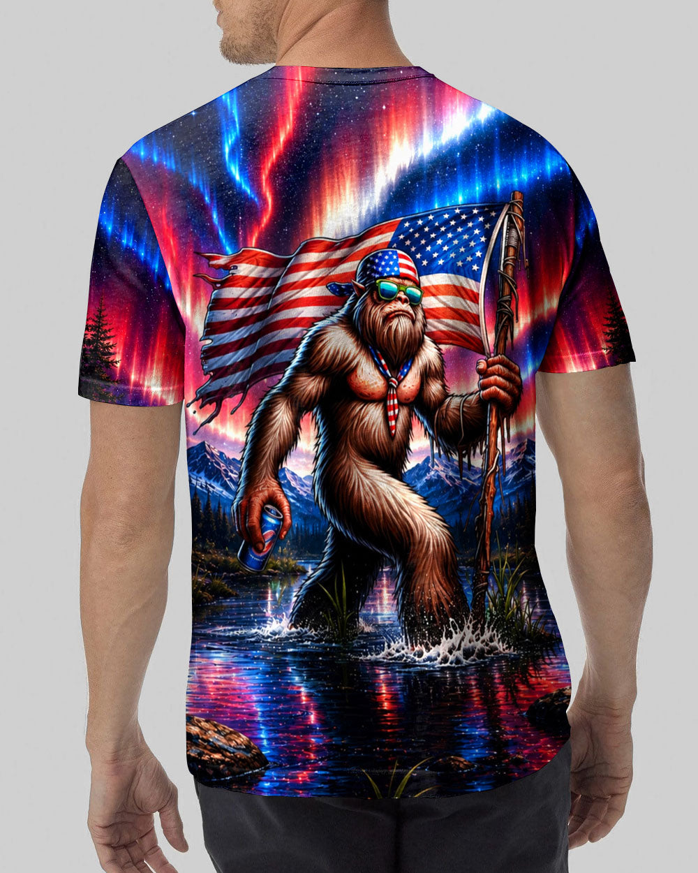BIGFOOT UNDER RED WHITE & BLUE AURORA ALL OVER PRINT  - TLHN0106262