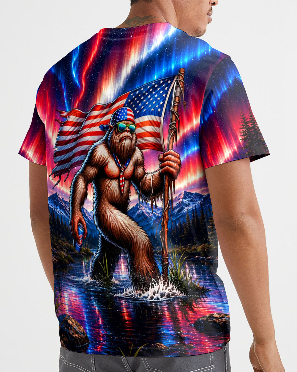 BIGFOOT UNDER RED WHITE & BLUE AURORA ALL OVER PRINT  - TLHN0106262