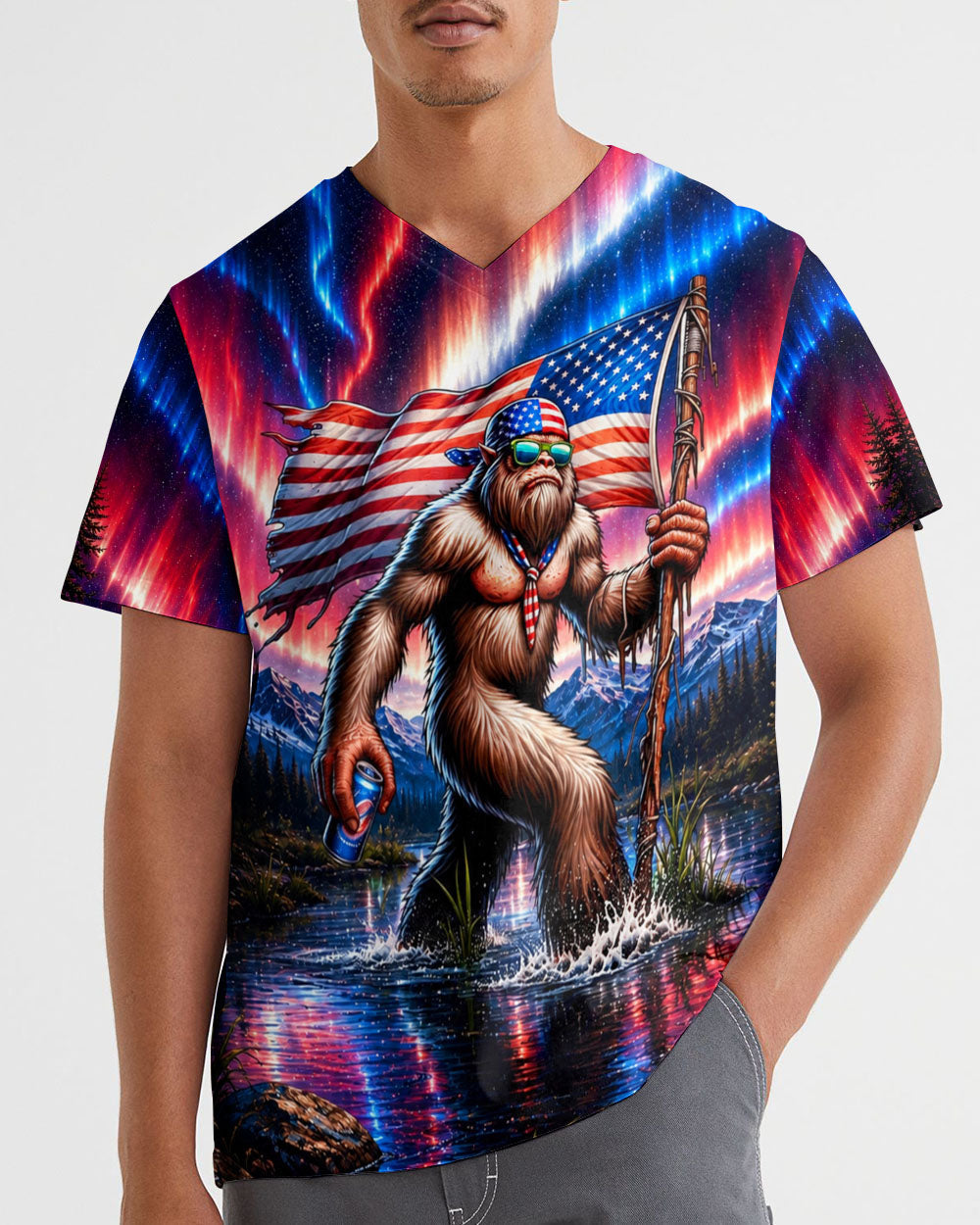 BIGFOOT UNDER RED WHITE & BLUE AURORA ALL OVER PRINT  - TLHN0106262