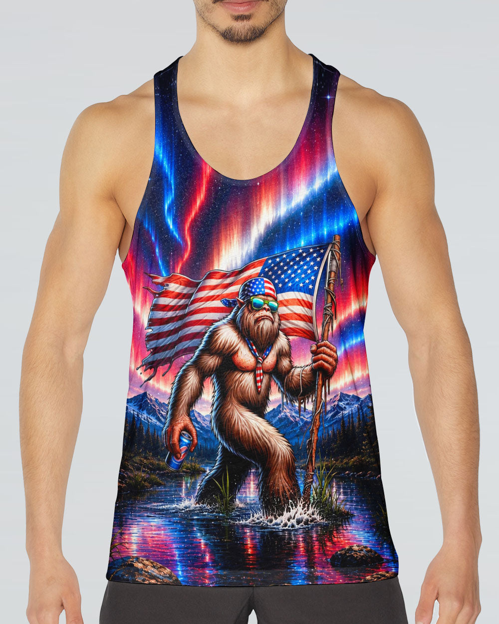 BIGFOOT UNDER RED WHITE & BLUE AURORA ALL OVER PRINT  - TLHN0106262