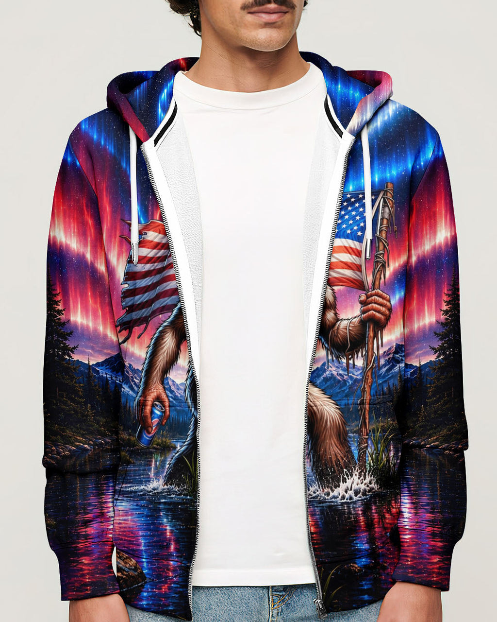 BIGFOOT UNDER RED WHITE & BLUE AURORA ALL OVER PRINT  - TLHN0106262