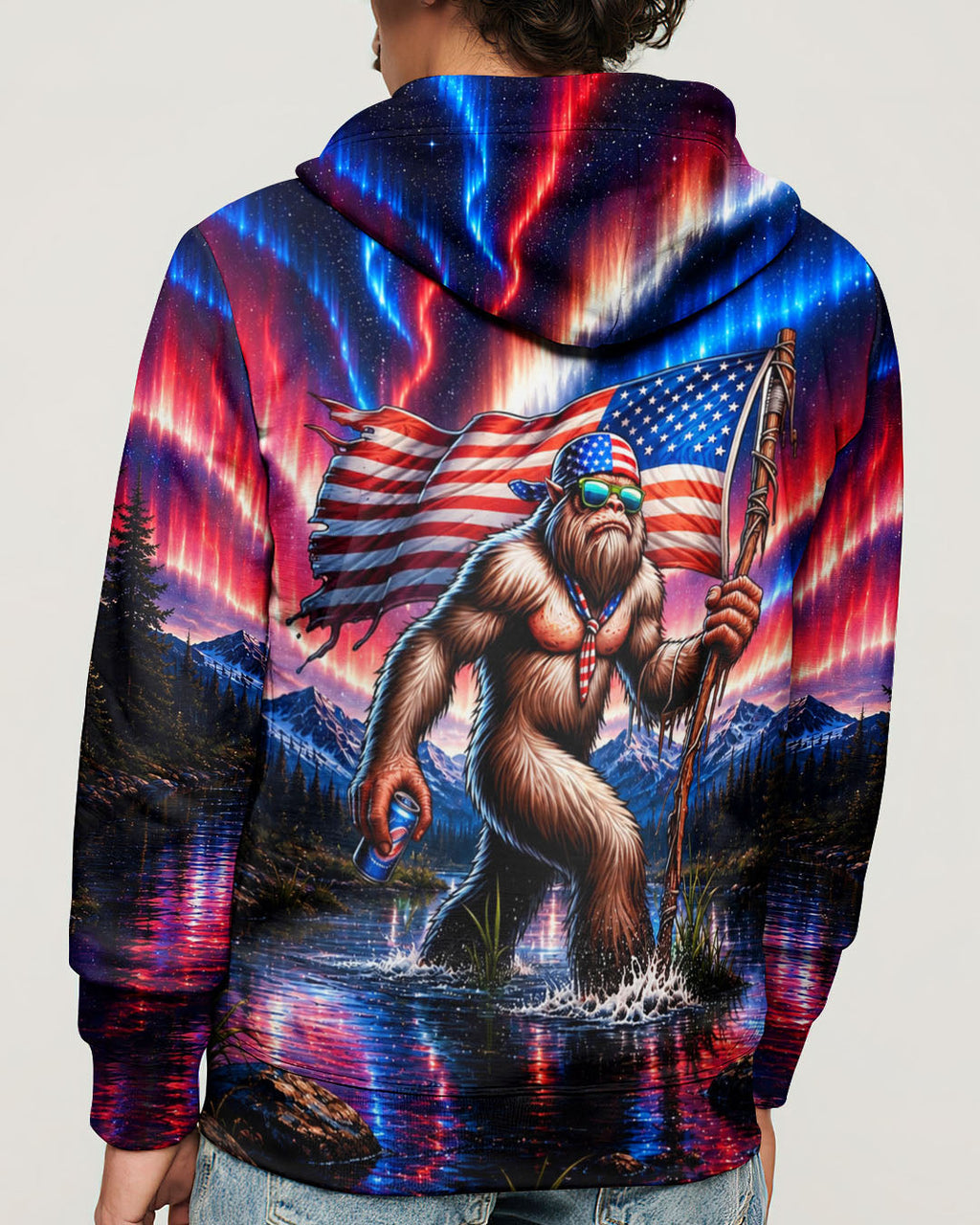 BIGFOOT UNDER RED WHITE & BLUE AURORA ALL OVER PRINT  - TLHN0106262