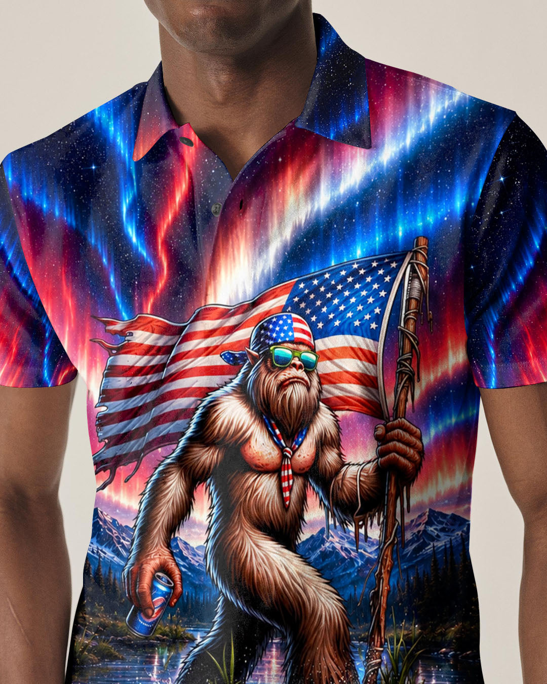 BIGFOOT UNDER RED WHITE & BLUE AURORA ALL OVER PRINT  - TLHN0106262