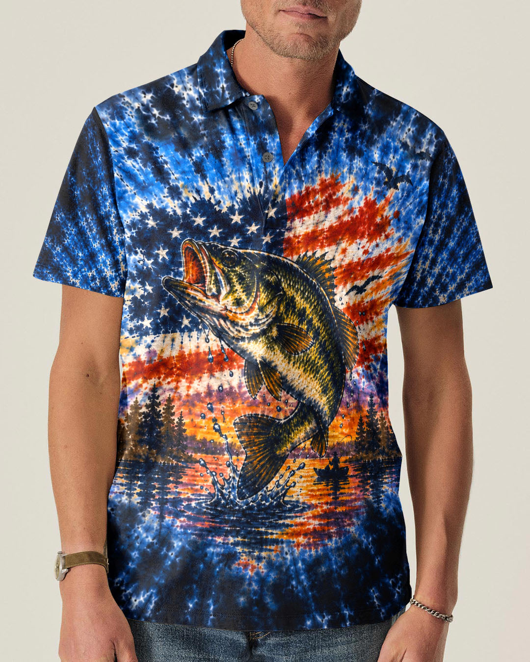 SUNSET FISHING STARS & STRIPES PATTERN ALL OVER PRINT - TLHN0106263