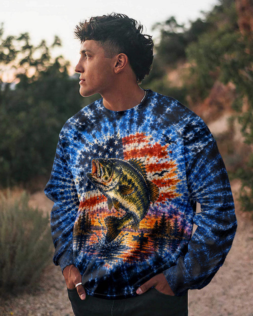 SUNSET FISHING STARS & STRIPES PATTERN ALL OVER PRINT - TLHN0106263