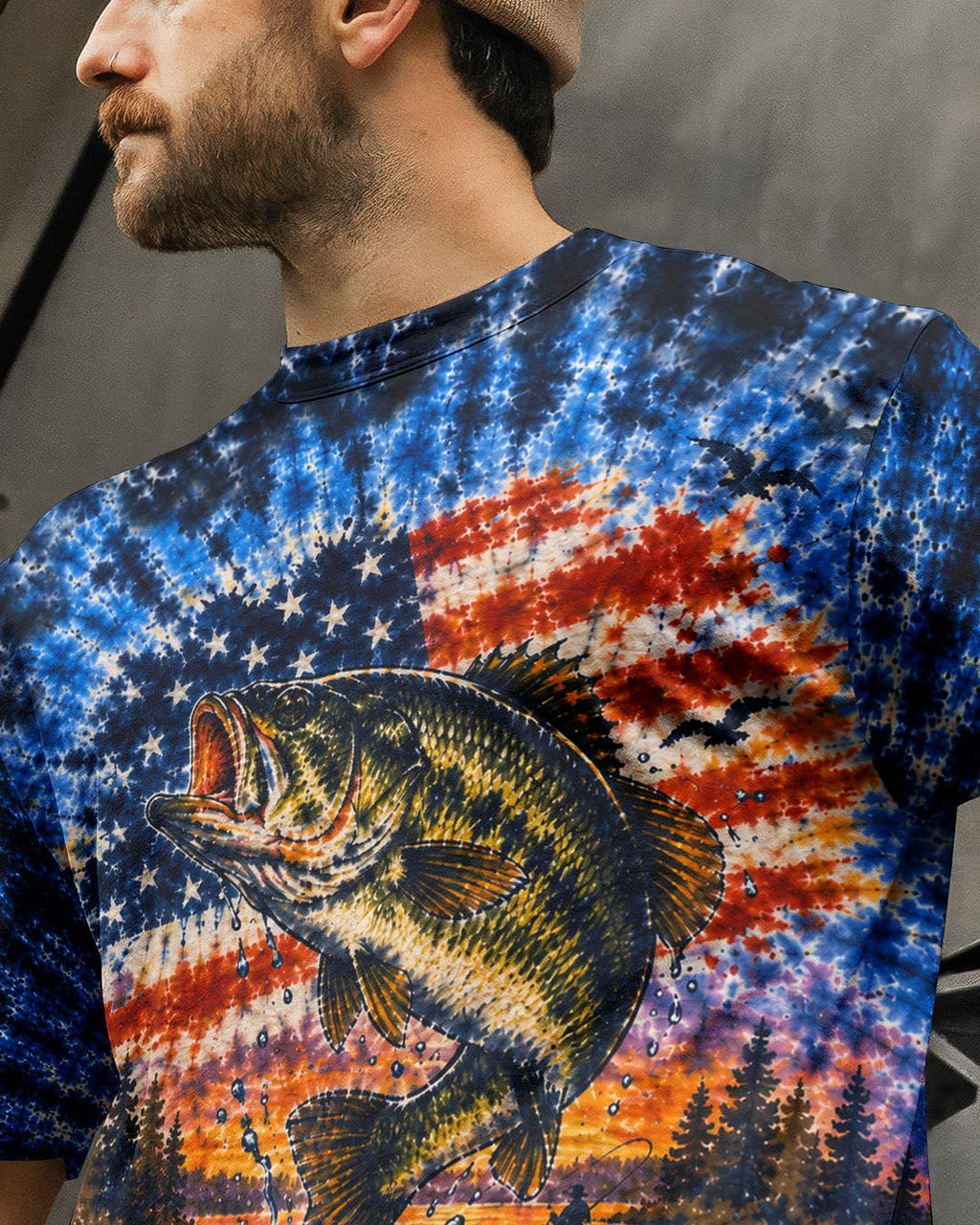 SUNSET FISHING STARS & STRIPES PATTERN ALL OVER PRINT - TLHN0106263