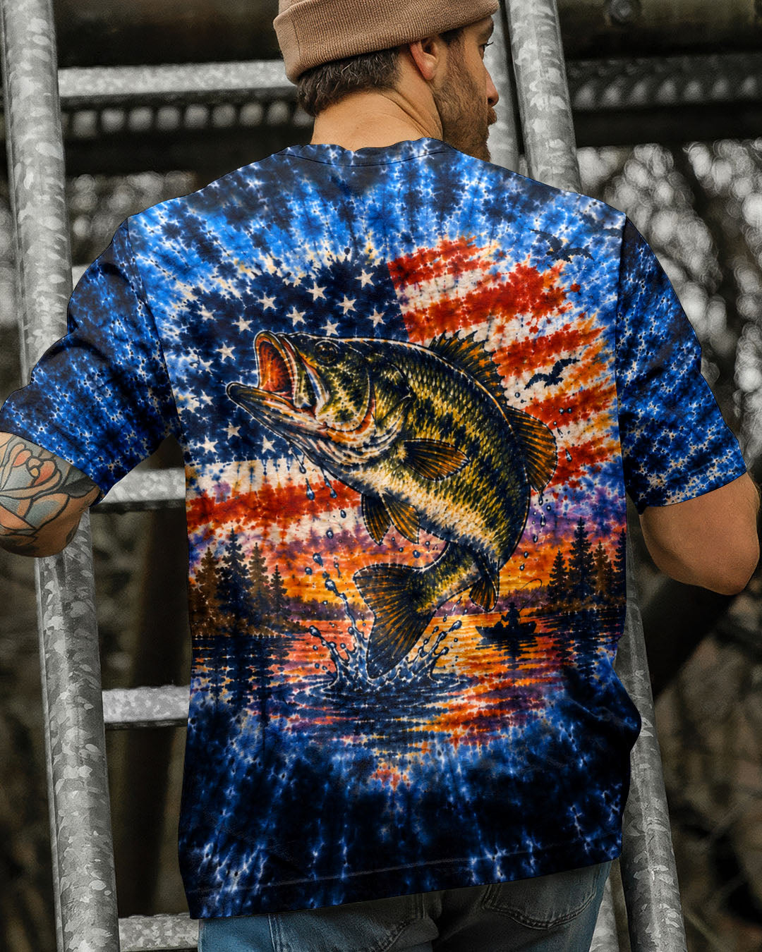 SUNSET FISHING STARS & STRIPES PATTERN ALL OVER PRINT - TLHN0106263