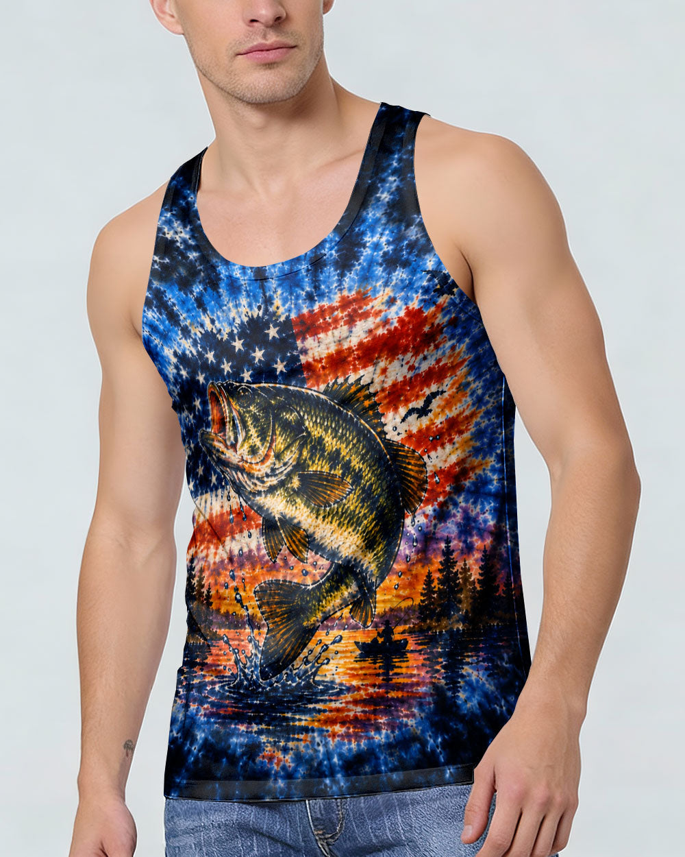 SUNSET FISHING STARS & STRIPES PATTERN ALL OVER PRINT - TLHN0106263