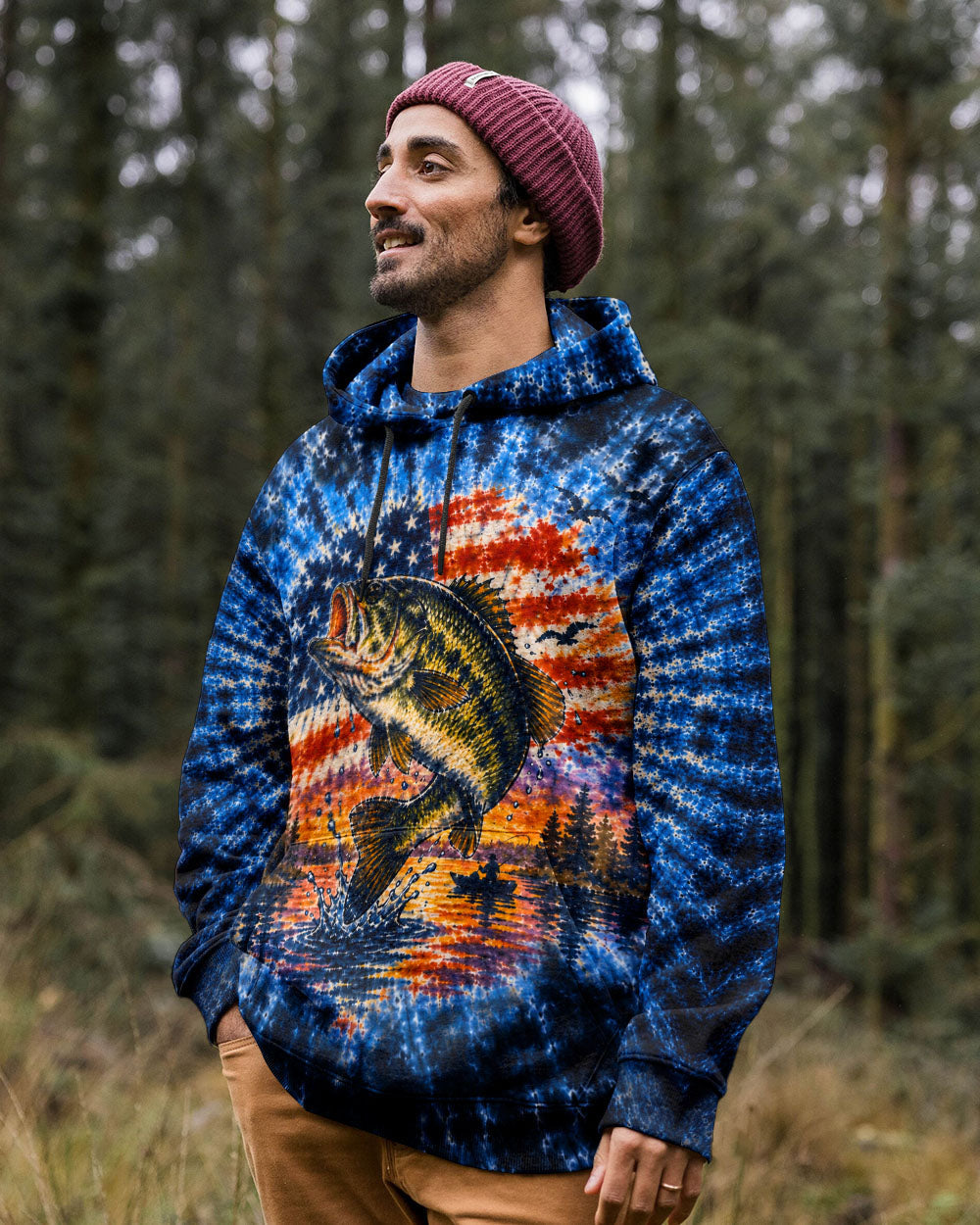 SUNSET FISHING STARS & STRIPES PATTERN ALL OVER PRINT - TLHN0106263