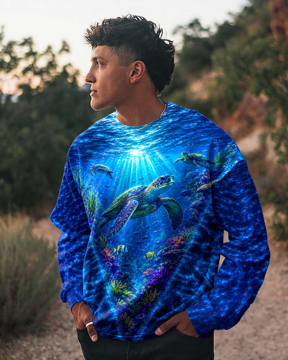 UNDERSEA TURTLE V BLUE PATTERN ALL OVER PRINT  - TLHN0206263