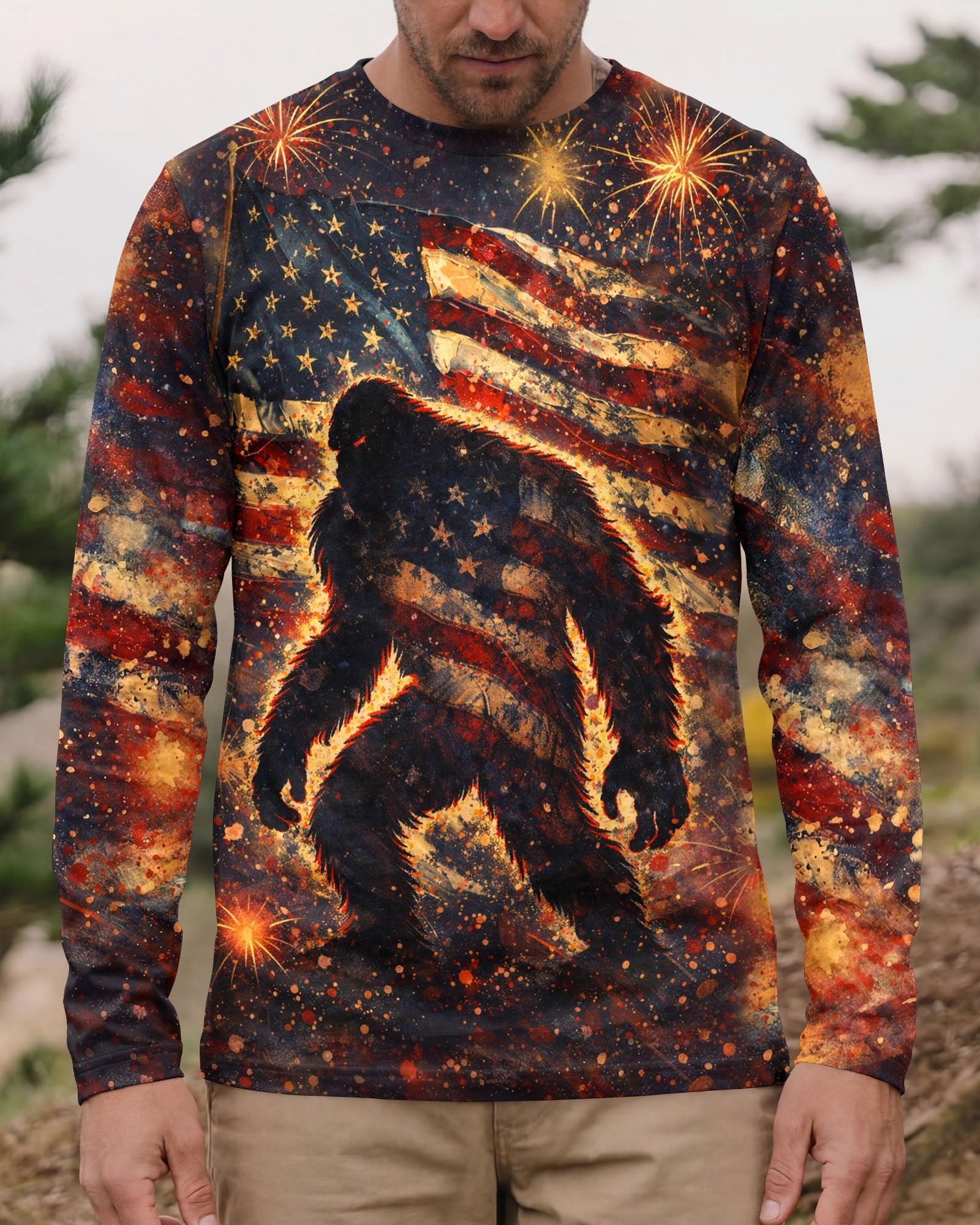 BIGFOOT STARS AND STRIPES GRUNGE ART ALL OVER PRINT - TLHN0704263