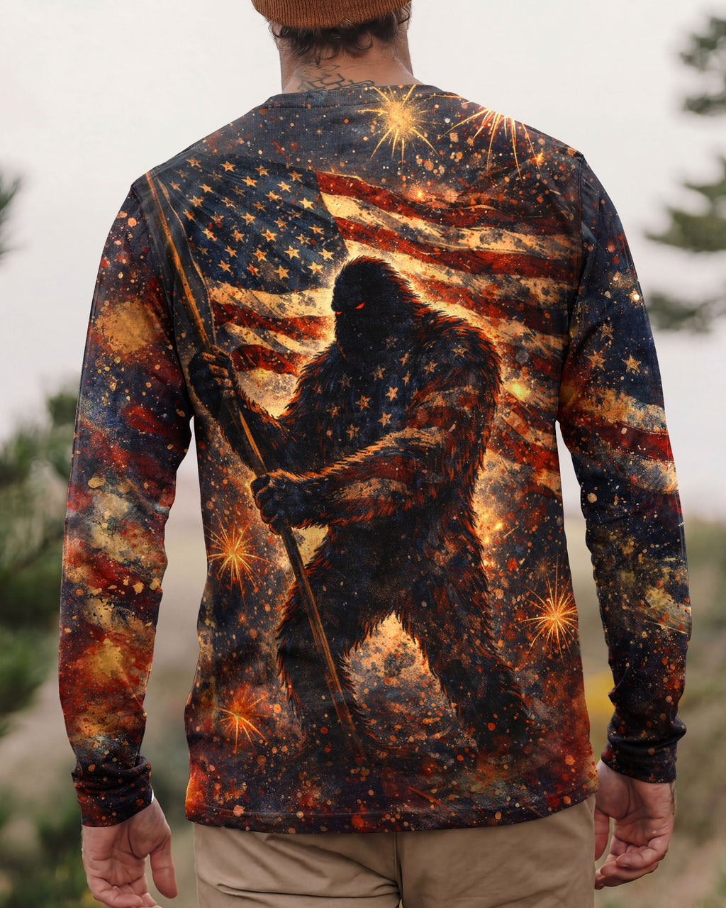 BIGFOOT STARS AND STRIPES GRUNGE ART ALL OVER PRINT - TLHN0704263