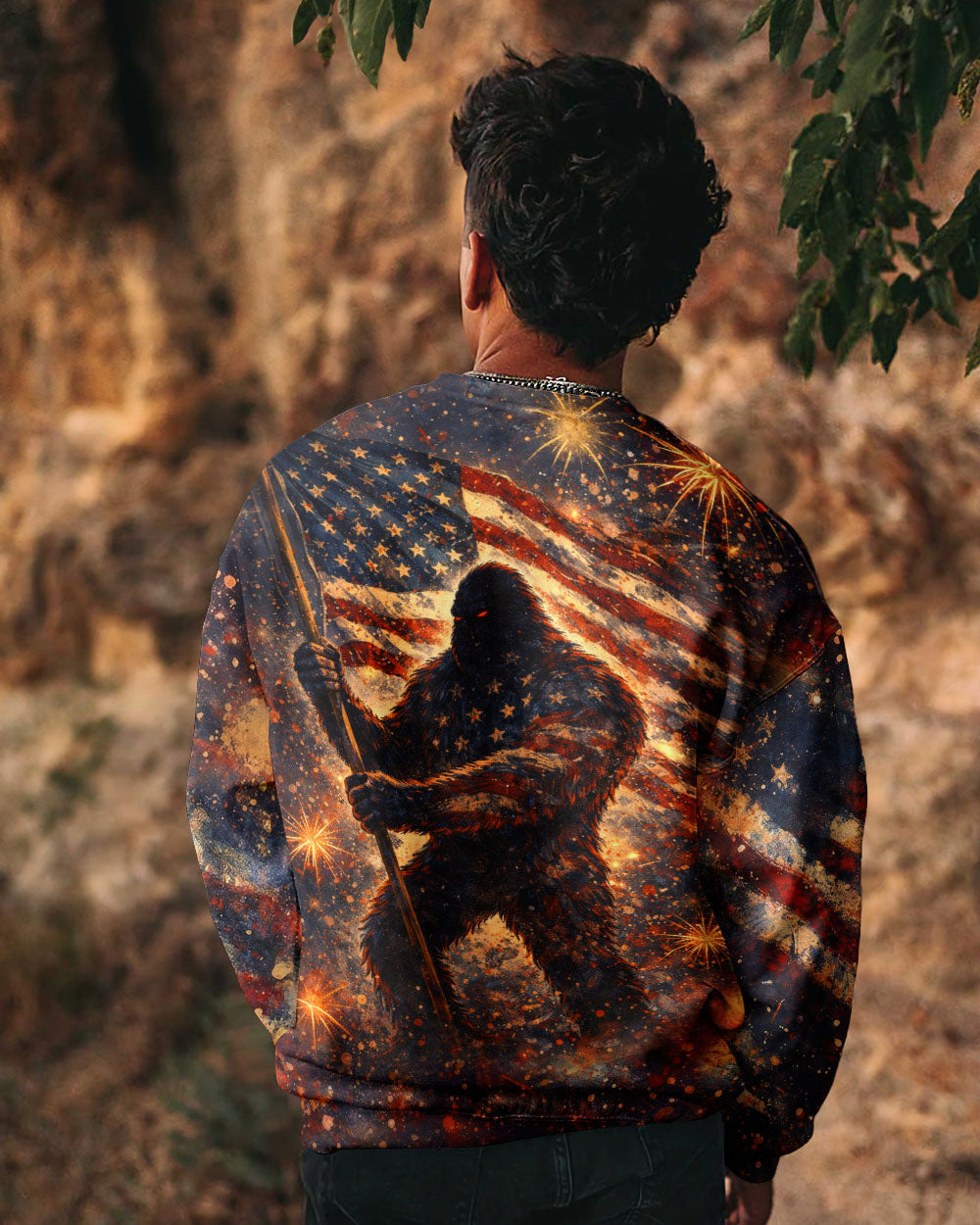 BIGFOOT STARS AND STRIPES GRUNGE ART ALL OVER PRINT - TLHN0704263