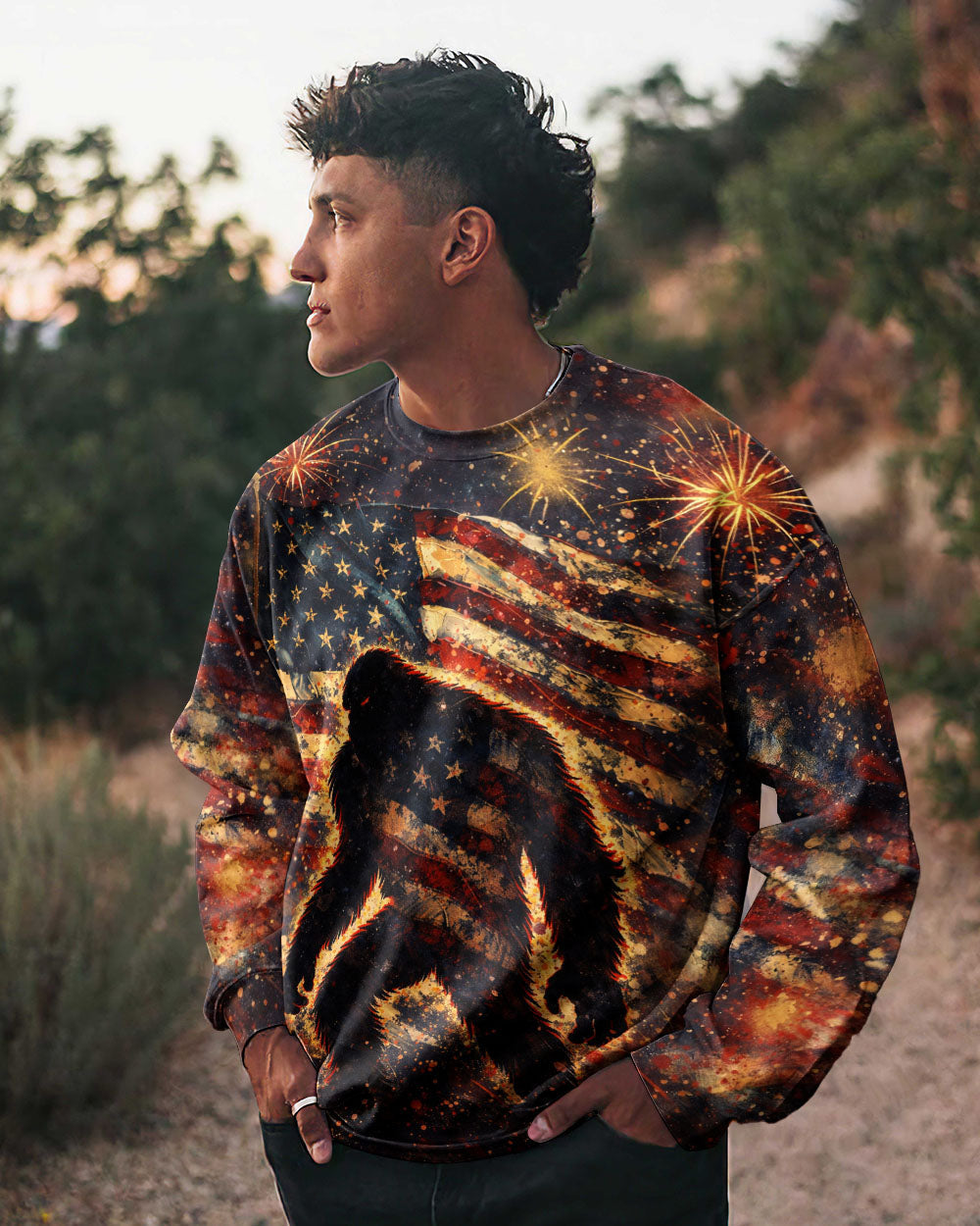BIGFOOT STARS AND STRIPES GRUNGE ART ALL OVER PRINT - TLHN0704263